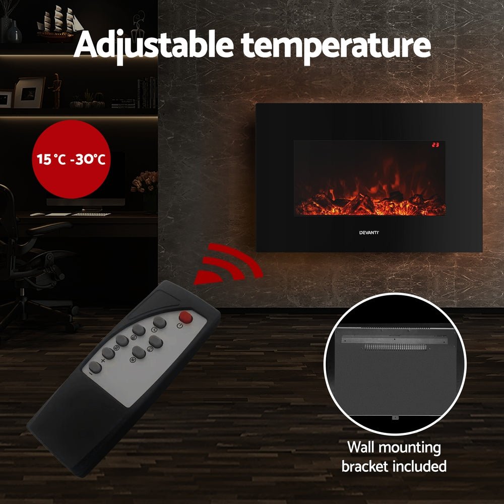 Electric Fireplace Fire Heater 2000W Black - Appliances > Heaters - Rivercity House & Home Co. (ABN 18 642 972 209) - Affordable Modern Furniture Australia