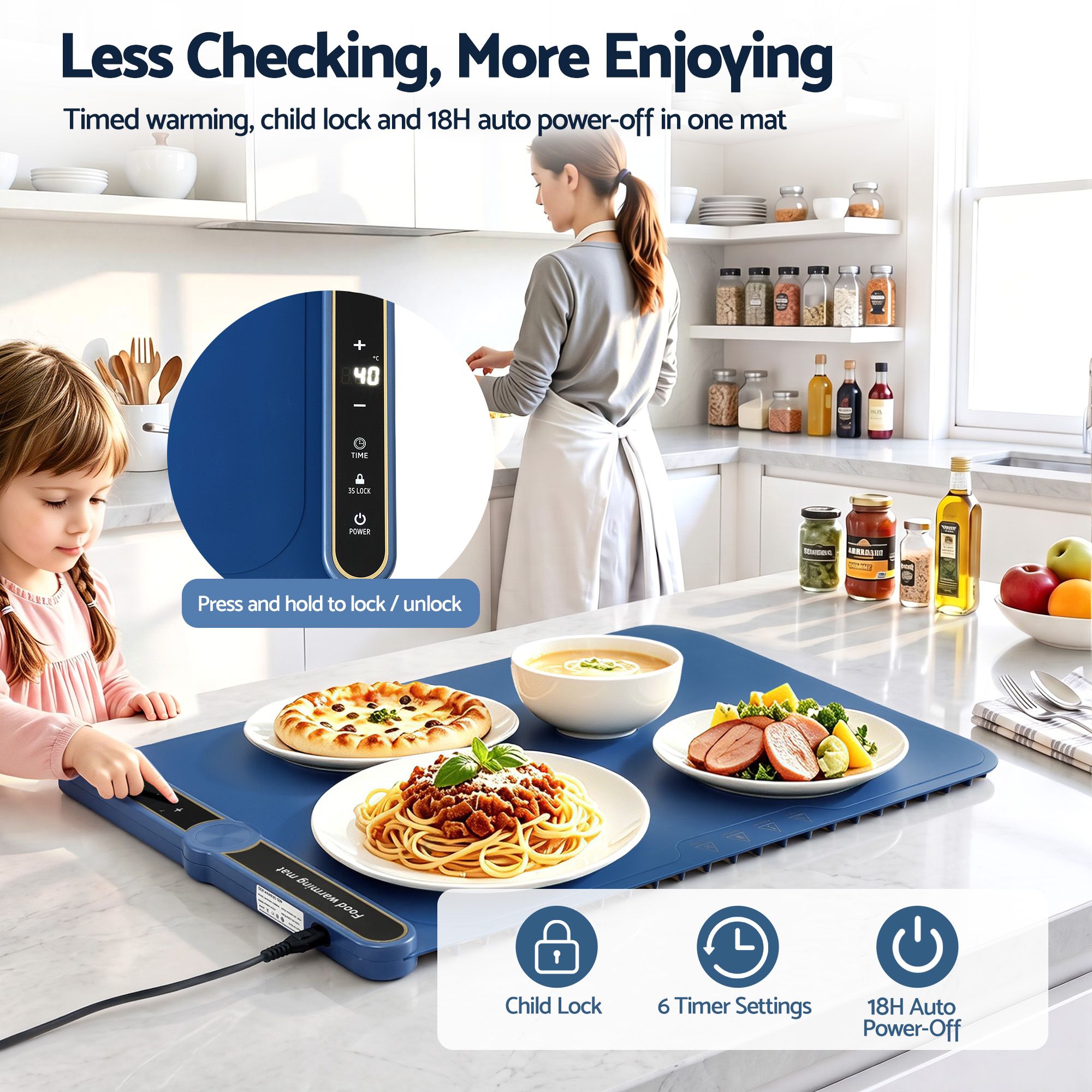 Electric Food Warming Mat 60 x 38cm with Timer and Child Safety Lock - Blue - Appliances > Kitchen Appliances > Food Warmers & Chafing Dishes - Rivercity House & Home Co. (ABN 18 642 972 209) - Affordable Modern Furniture Australia