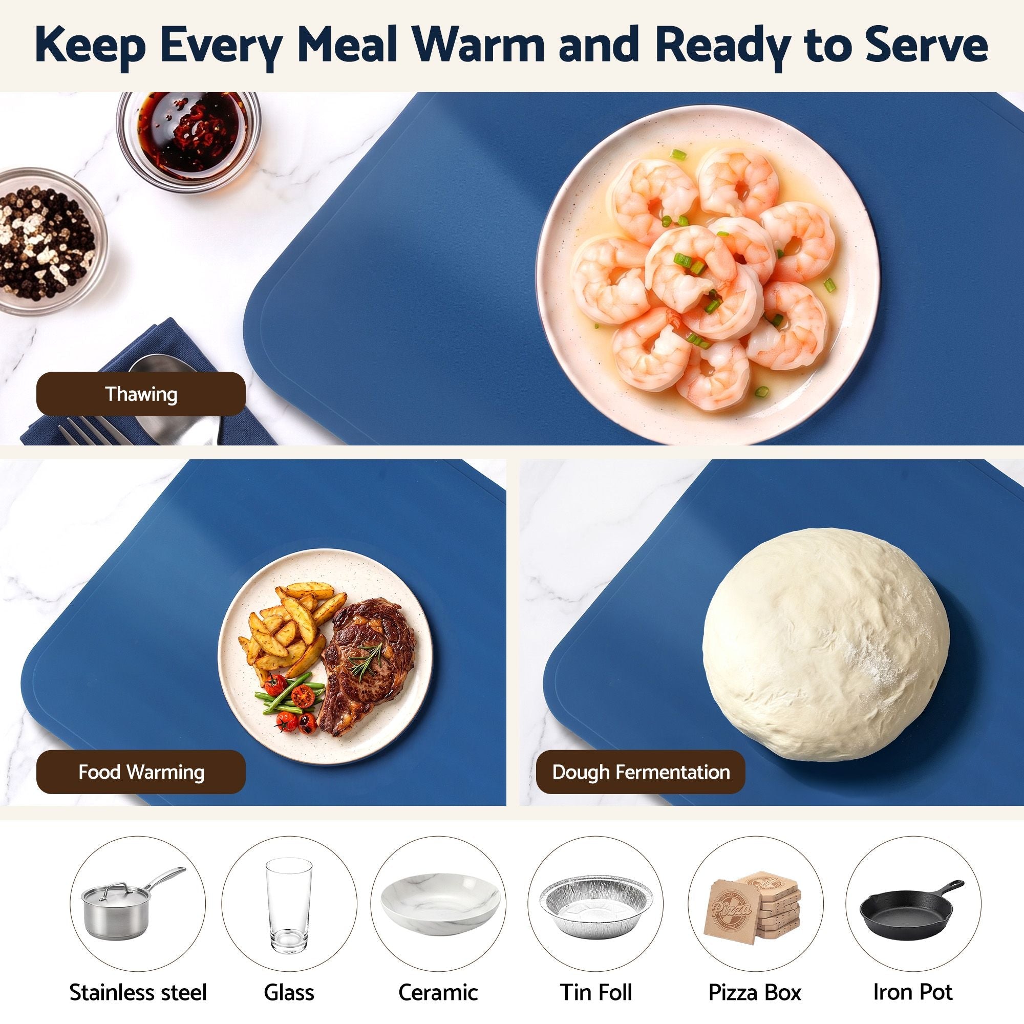 Electric Food Warming Mat 60 x 38cm with Timer and Child Safety Lock - Blue - Appliances > Kitchen Appliances > Food Warmers & Chafing Dishes - Rivercity House & Home Co. (ABN 18 642 972 209) - Affordable Modern Furniture Australia