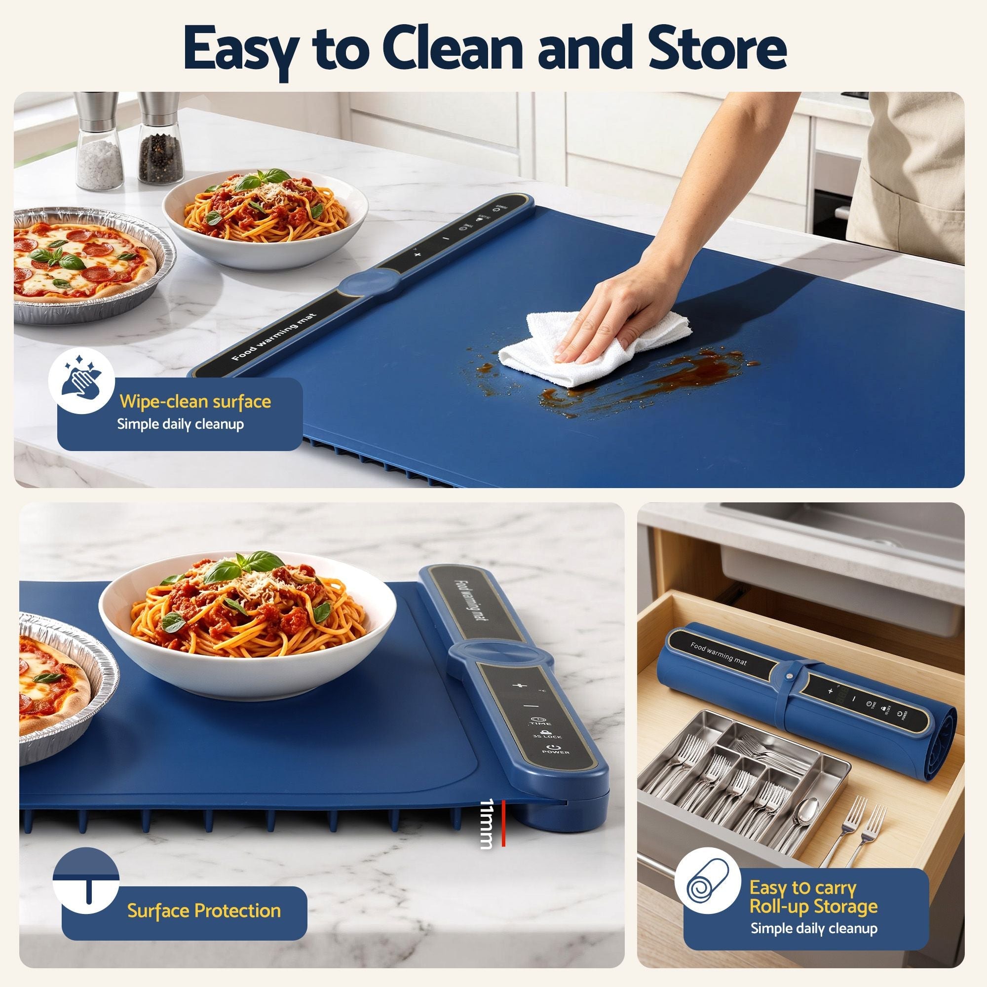 Electric Food Warming Mat 60 x 38cm with Timer and Child Safety Lock - Blue - Appliances > Kitchen Appliances > Food Warmers & Chafing Dishes - Rivercity House & Home Co. (ABN 18 642 972 209) - Affordable Modern Furniture Australia