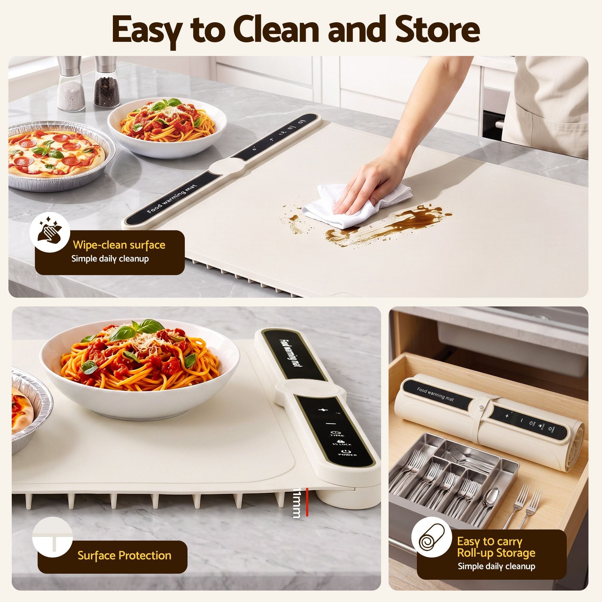 Electric Food Warming Mat 60 x 38cm with Timer and Safety Lock - White - Appliances > Kitchen Appliances > Food Warmers & Chafing Dishes - Rivercity House & Home Co. (ABN 18 642 972 209) - Affordable Modern Furniture Australia