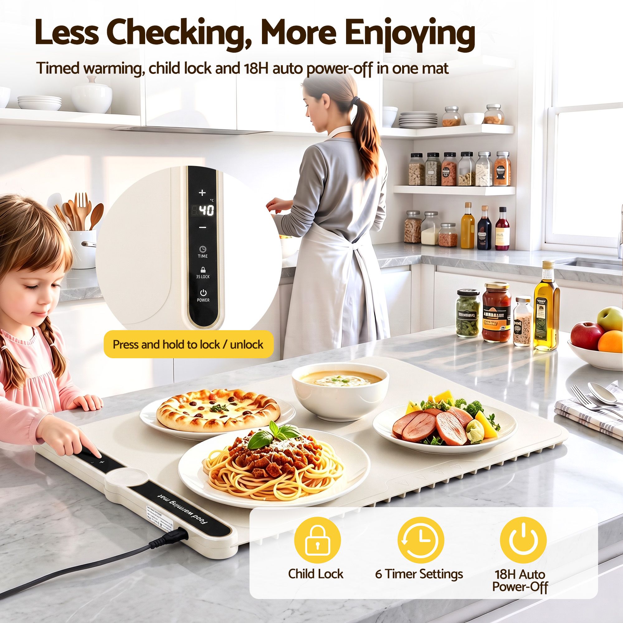 Electric Food Warming Mat 60 x 38cm with Timer and Safety Lock - White - Appliances > Kitchen Appliances > Food Warmers & Chafing Dishes - Rivercity House & Home Co. (ABN 18 642 972 209) - Affordable Modern Furniture Australia
