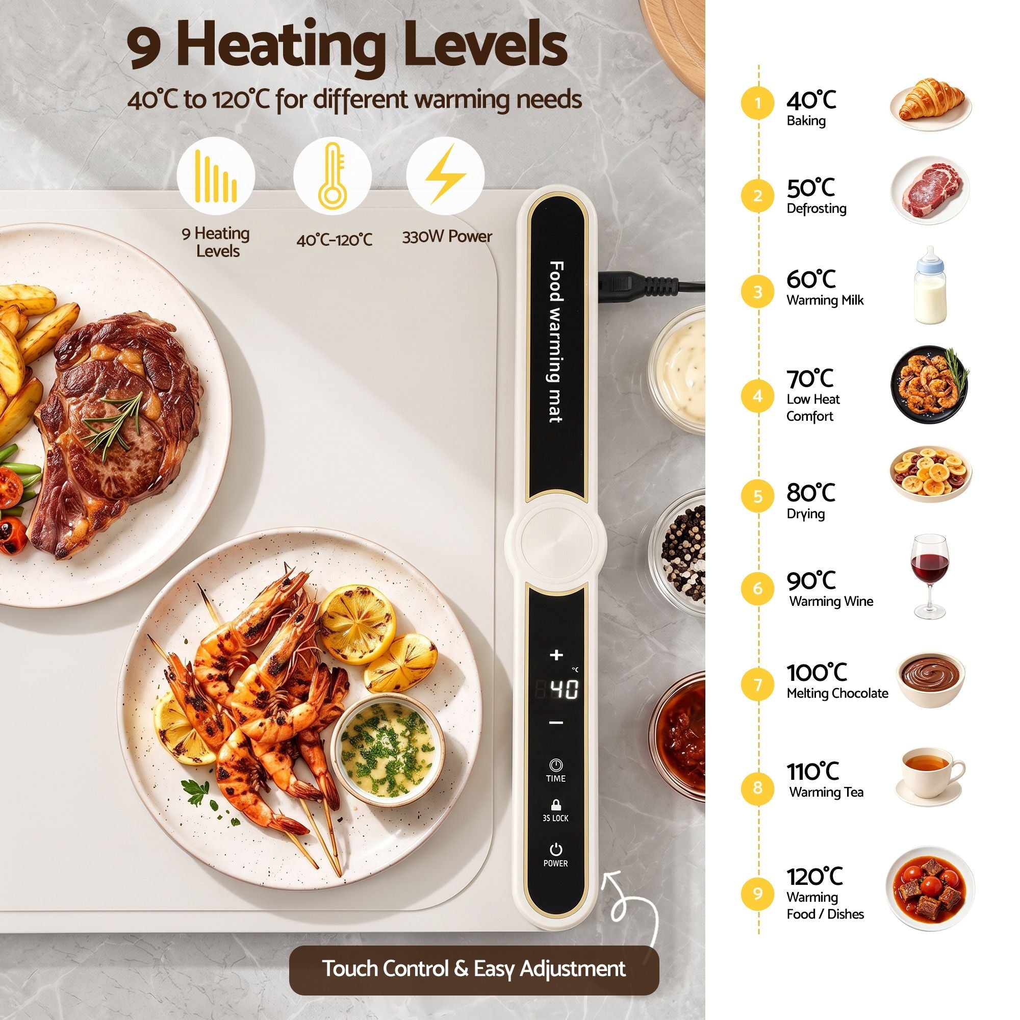 Electric Food Warming Mat 60 x 38cm with Timer and Safety Lock - White - Appliances > Kitchen Appliances > Food Warmers & Chafing Dishes - Rivercity House & Home Co. (ABN 18 642 972 209) - Affordable Modern Furniture Australia