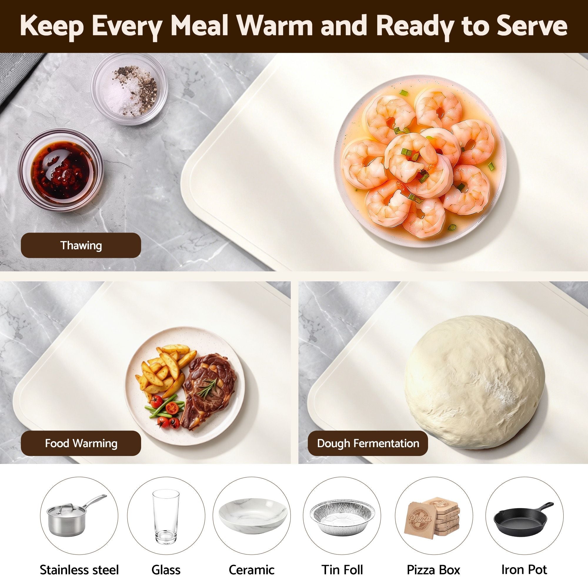Electric Food Warming Mat 60 x 38cm with Timer and Safety Lock - White - Appliances > Kitchen Appliances > Food Warmers & Chafing Dishes - Rivercity House & Home Co. (ABN 18 642 972 209) - Affordable Modern Furniture Australia