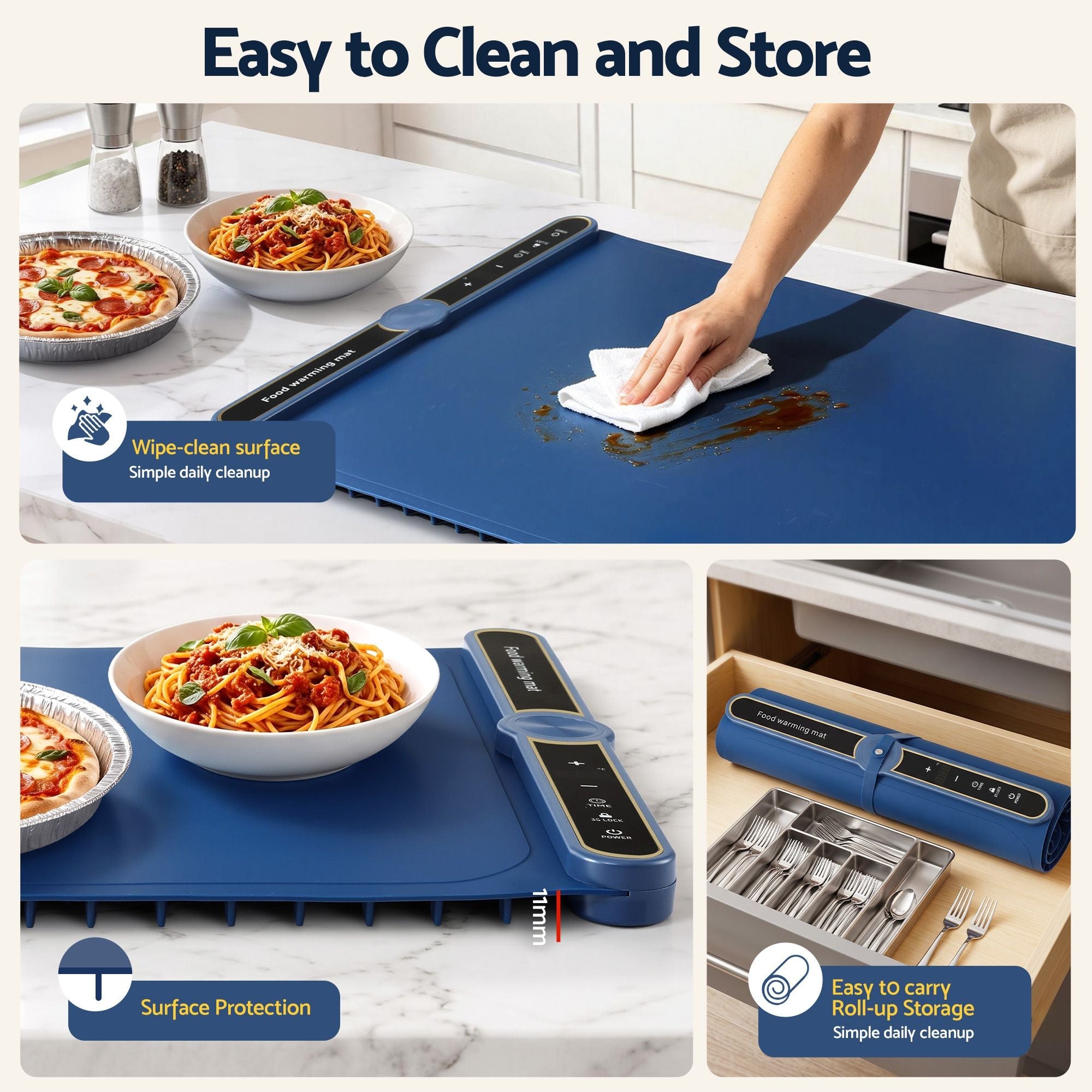 Electric Food Warming Mat 80cm Roll Up Buffet Tray 430W - Blue - Appliances > Kitchen Appliances > Food Warmers & Chafing Dishes - Rivercity House & Home Co. (ABN 18 642 972 209) - Affordable Modern Furniture Australia