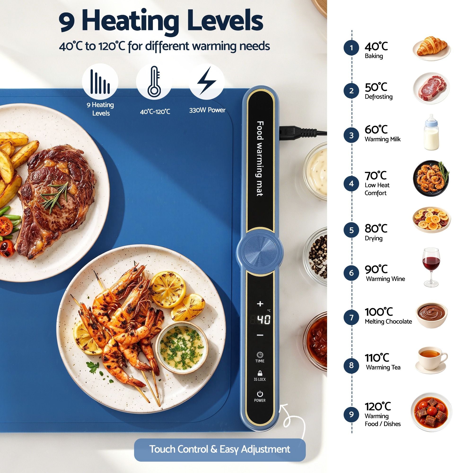 Electric Food Warming Mat 80cm Roll Up Buffet Tray 430W - Blue - Appliances > Kitchen Appliances > Food Warmers & Chafing Dishes - Rivercity House & Home Co. (ABN 18 642 972 209) - Affordable Modern Furniture Australia