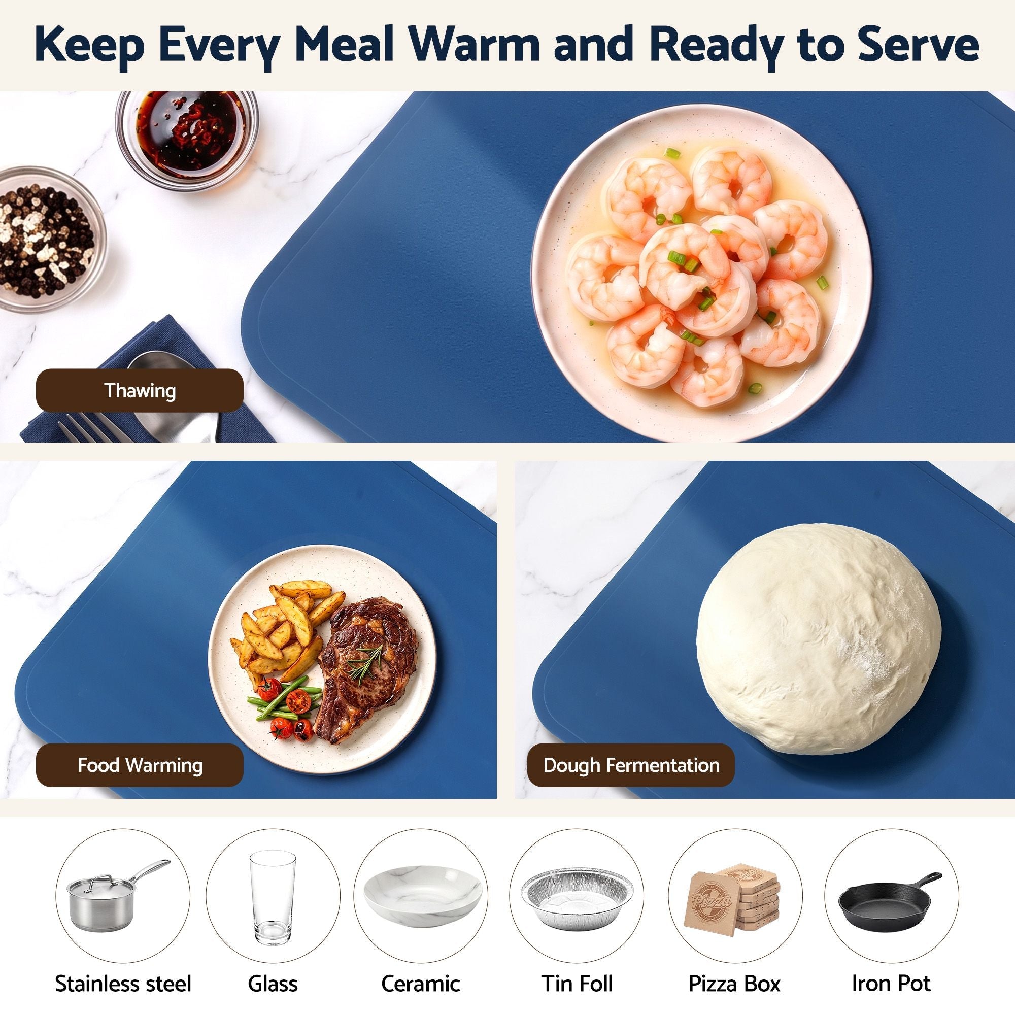 Electric Food Warming Mat 80cm Roll Up Buffet Tray 430W - Blue - Appliances > Kitchen Appliances > Food Warmers & Chafing Dishes - Rivercity House & Home Co. (ABN 18 642 972 209) - Affordable Modern Furniture Australia