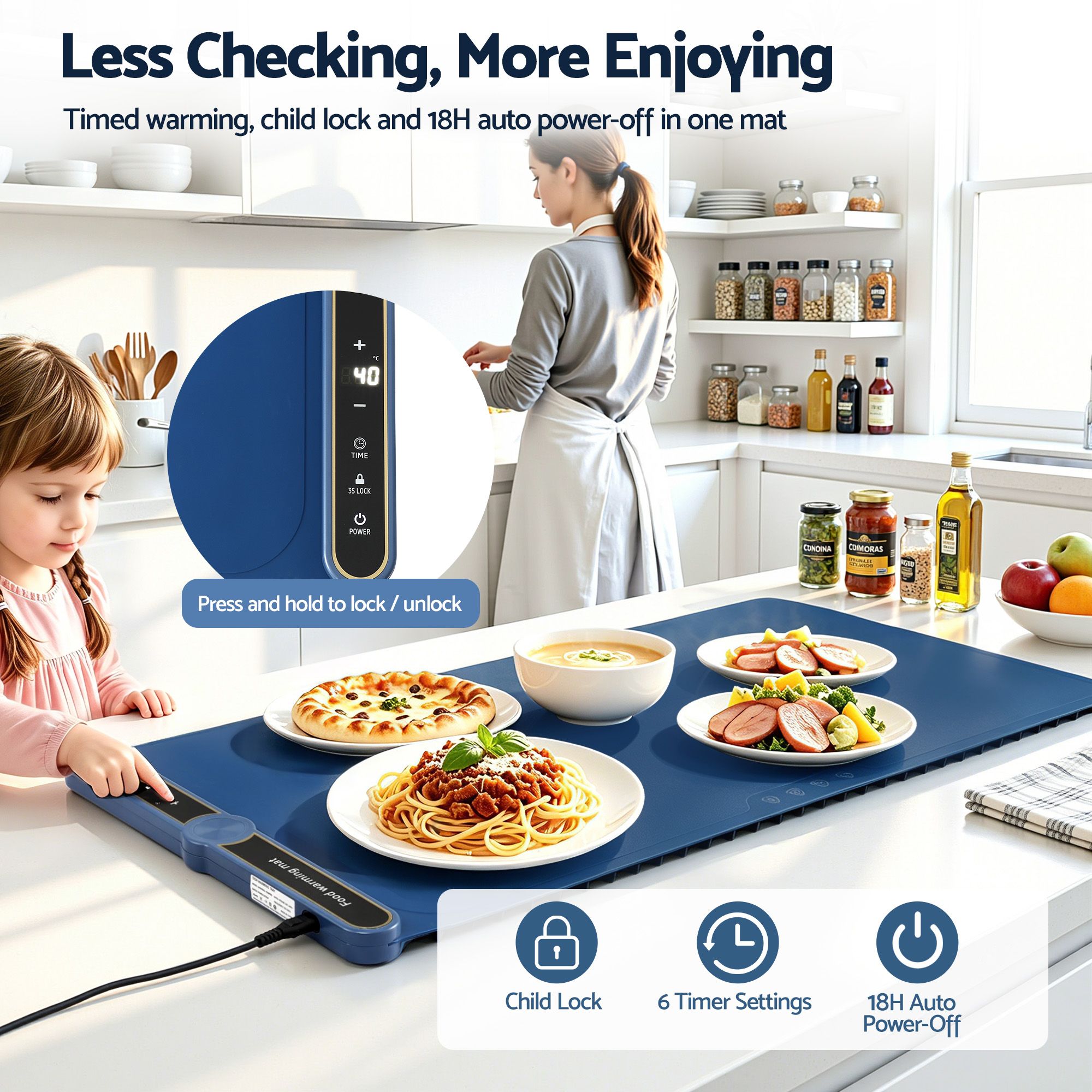 Electric Food Warming Mat 80cm Roll Up Buffet Tray 430W - Blue - Appliances > Kitchen Appliances > Food Warmers & Chafing Dishes - Rivercity House & Home Co. (ABN 18 642 972 209) - Affordable Modern Furniture Australia