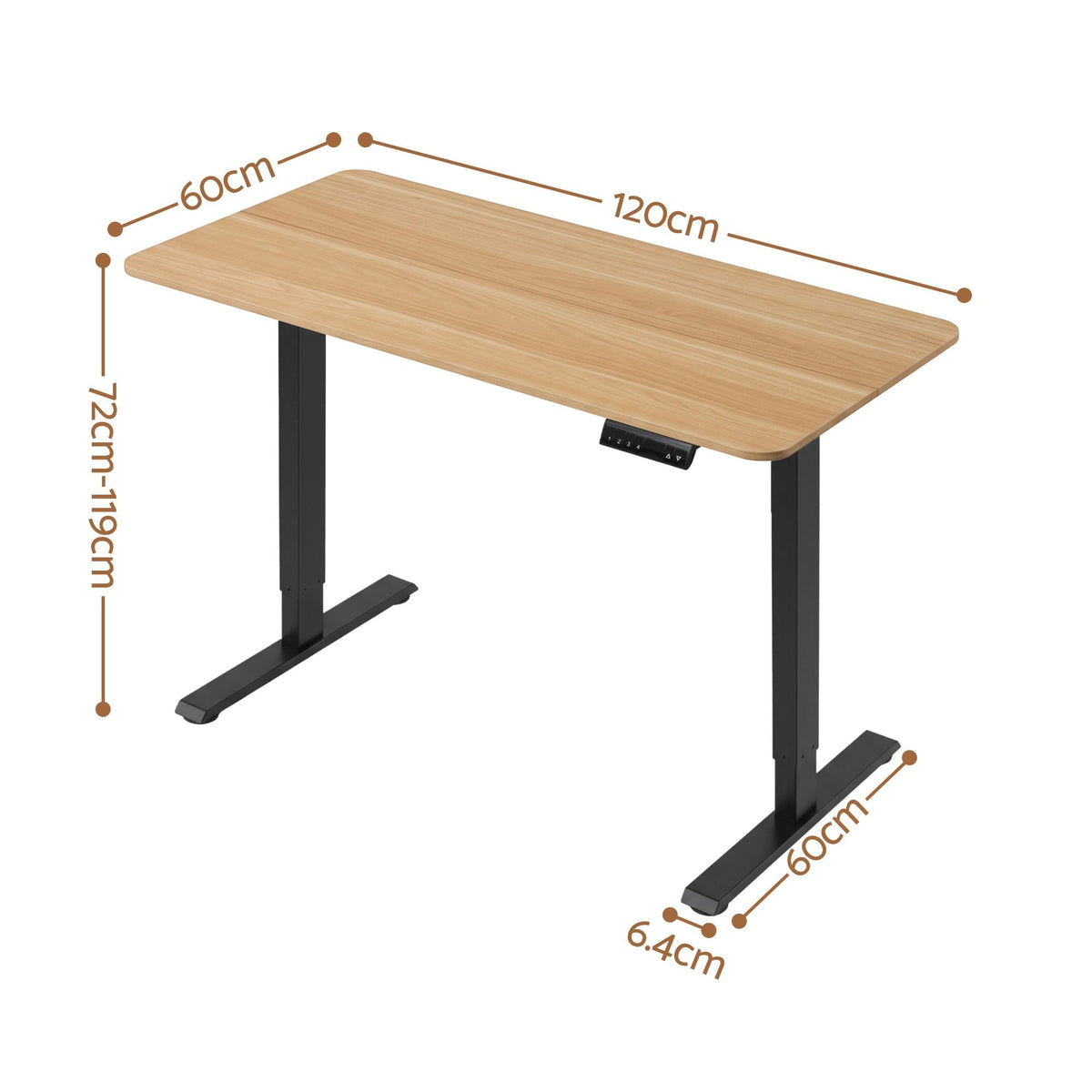Electric Height Adjustable Standing Desk 120cm - Natural Black - Furniture > Office > Desks - Rivercity House & Home Co. (ABN 18 642 972 209) - Affordable Modern Furniture Australia