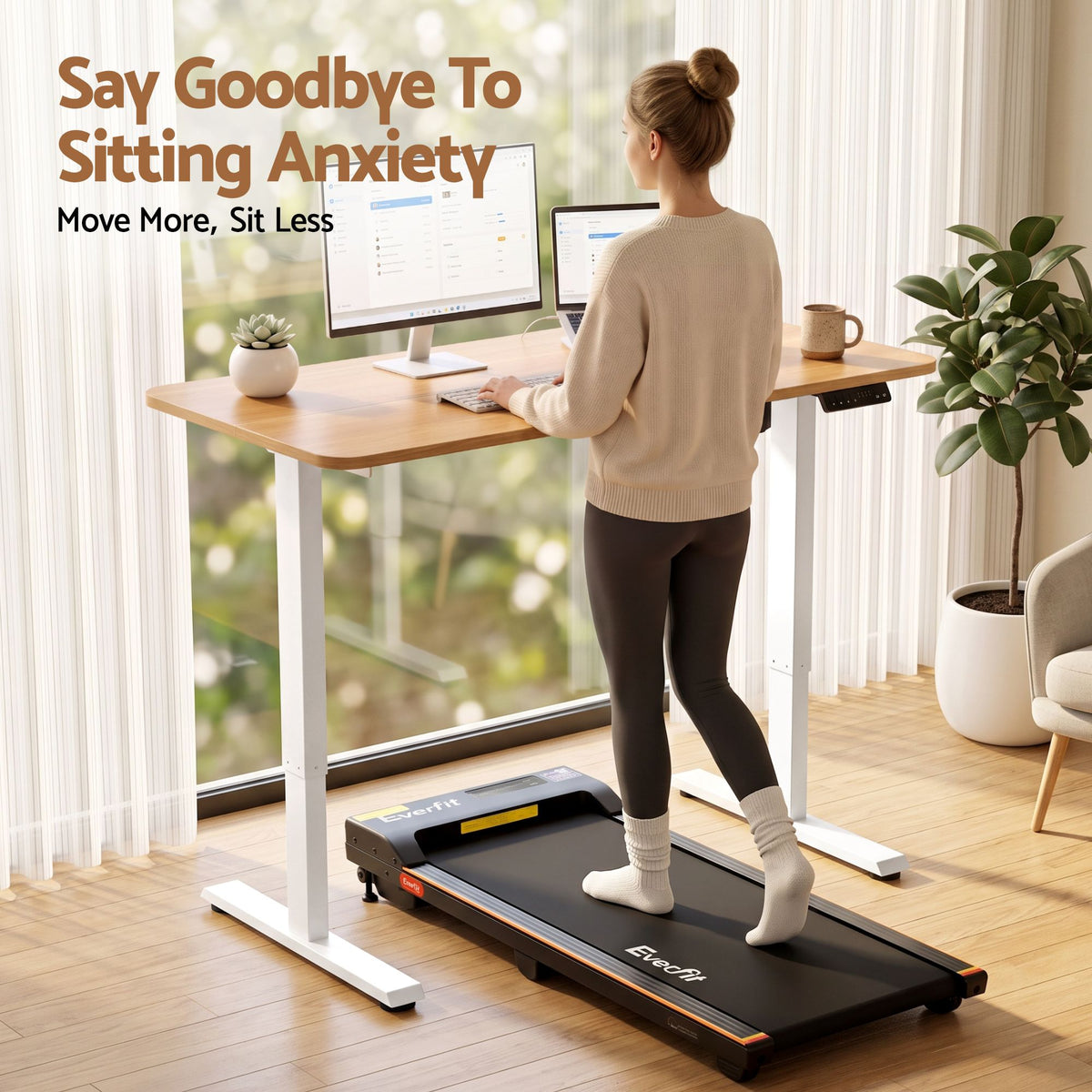 Electric Height Adjustable Standing Desk 120cm - Natural White - Furniture > Office > Desks - Rivercity House & Home Co. (ABN 18 642 972 209) - Affordable Modern Furniture Australia