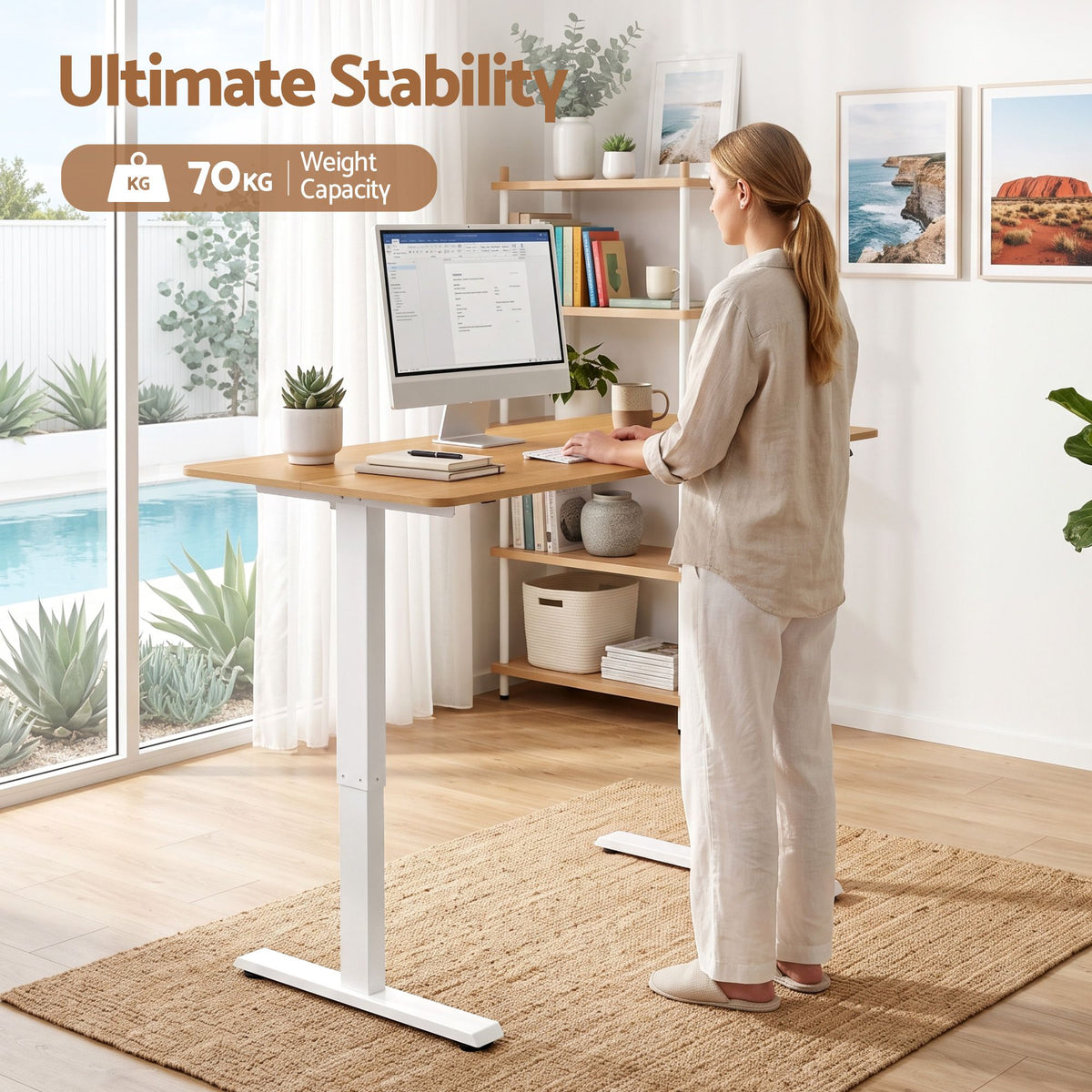 Electric Height Adjustable Standing Desk 120cm - Natural White - Furniture > Office > Desks - Rivercity House & Home Co. (ABN 18 642 972 209) - Affordable Modern Furniture Australia
