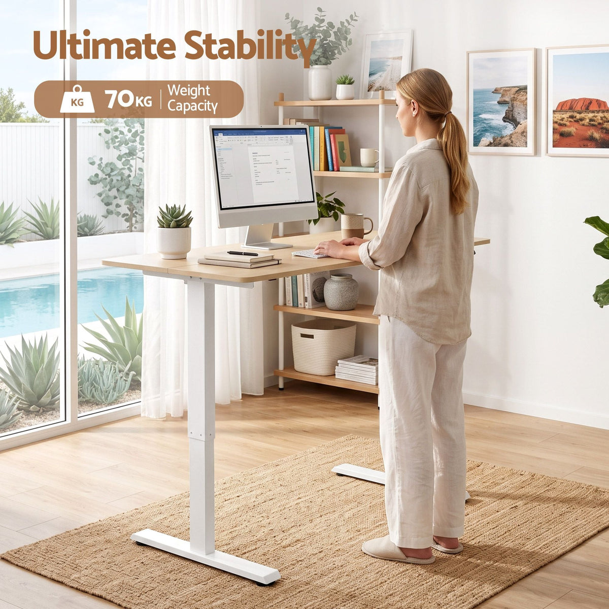 Electric Height Adjustable Standing Desk 120cm - Oak White - Furniture > Office > Desks - Rivercity House & Home Co. (ABN 18 642 972 209) - Affordable Modern Furniture Australia