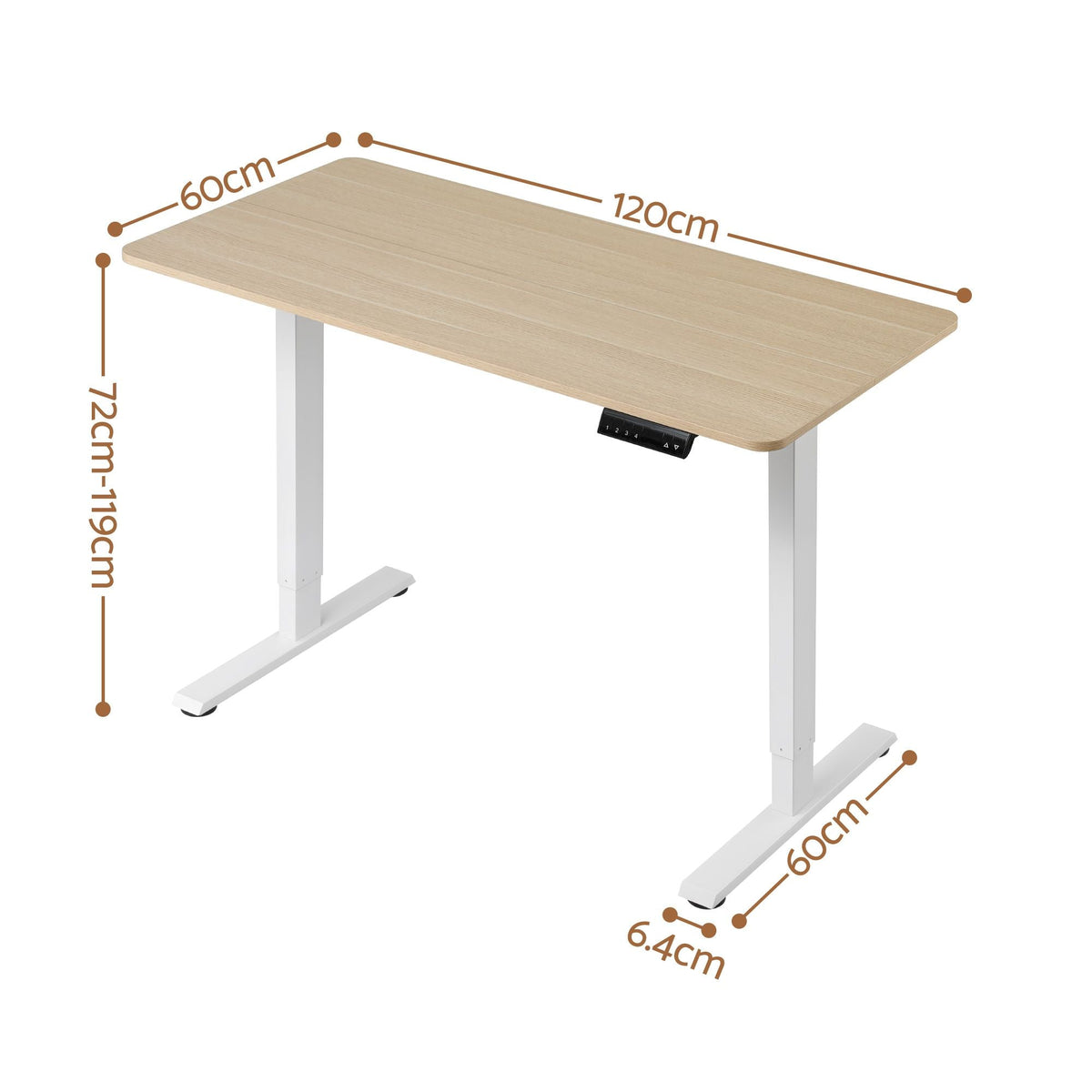 Electric Height Adjustable Standing Desk 120cm - Oak White - Furniture > Office > Desks - Rivercity House & Home Co. (ABN 18 642 972 209) - Affordable Modern Furniture Australia