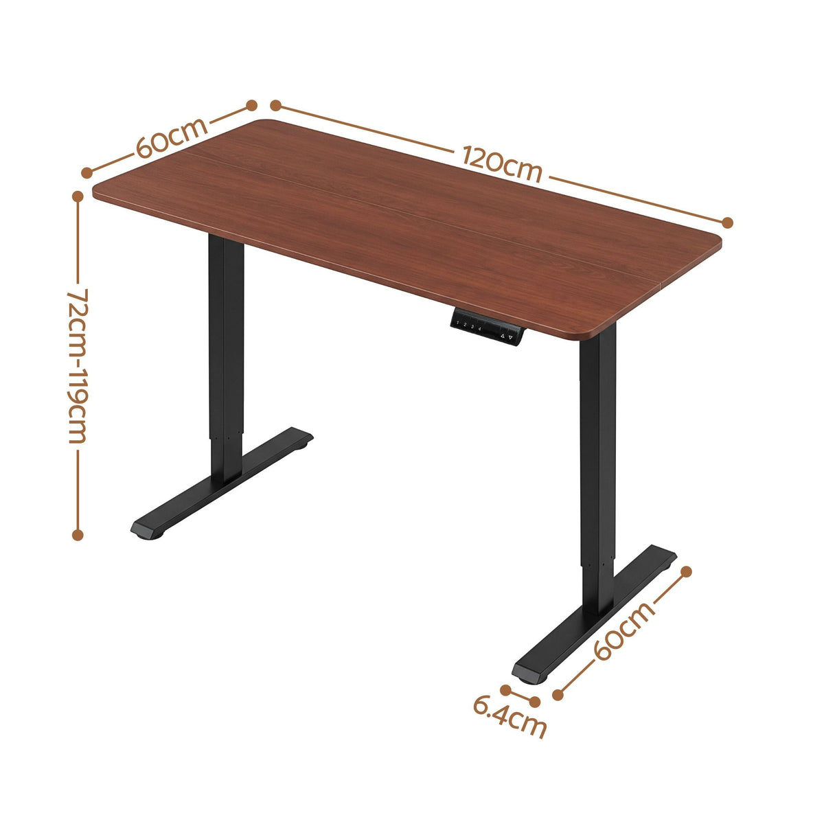 Electric Height Adjustable Standing Desk 120cm with Digital Control Panel - Walnut Black - Furniture > Office > Desks - Rivercity House & Home Co. (ABN 18 642 972 209) - Affordable Modern Furniture Australia