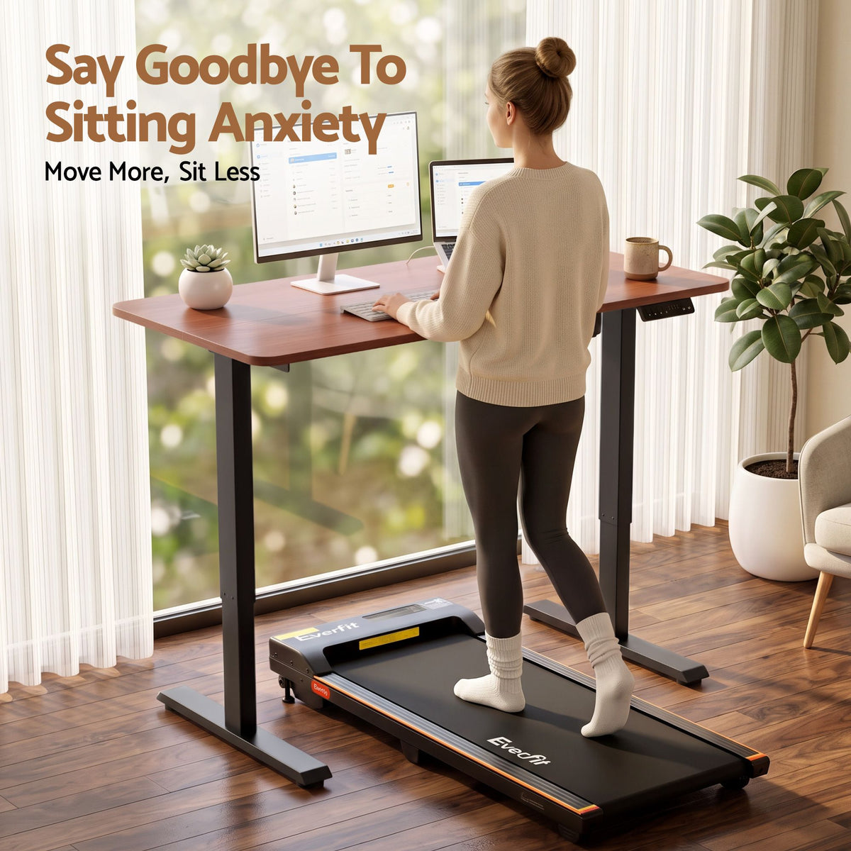 Electric Height Adjustable Standing Desk 120cm with Digital Control Panel - Walnut Black - Furniture > Office > Desks - Rivercity House & Home Co. (ABN 18 642 972 209) - Affordable Modern Furniture Australia