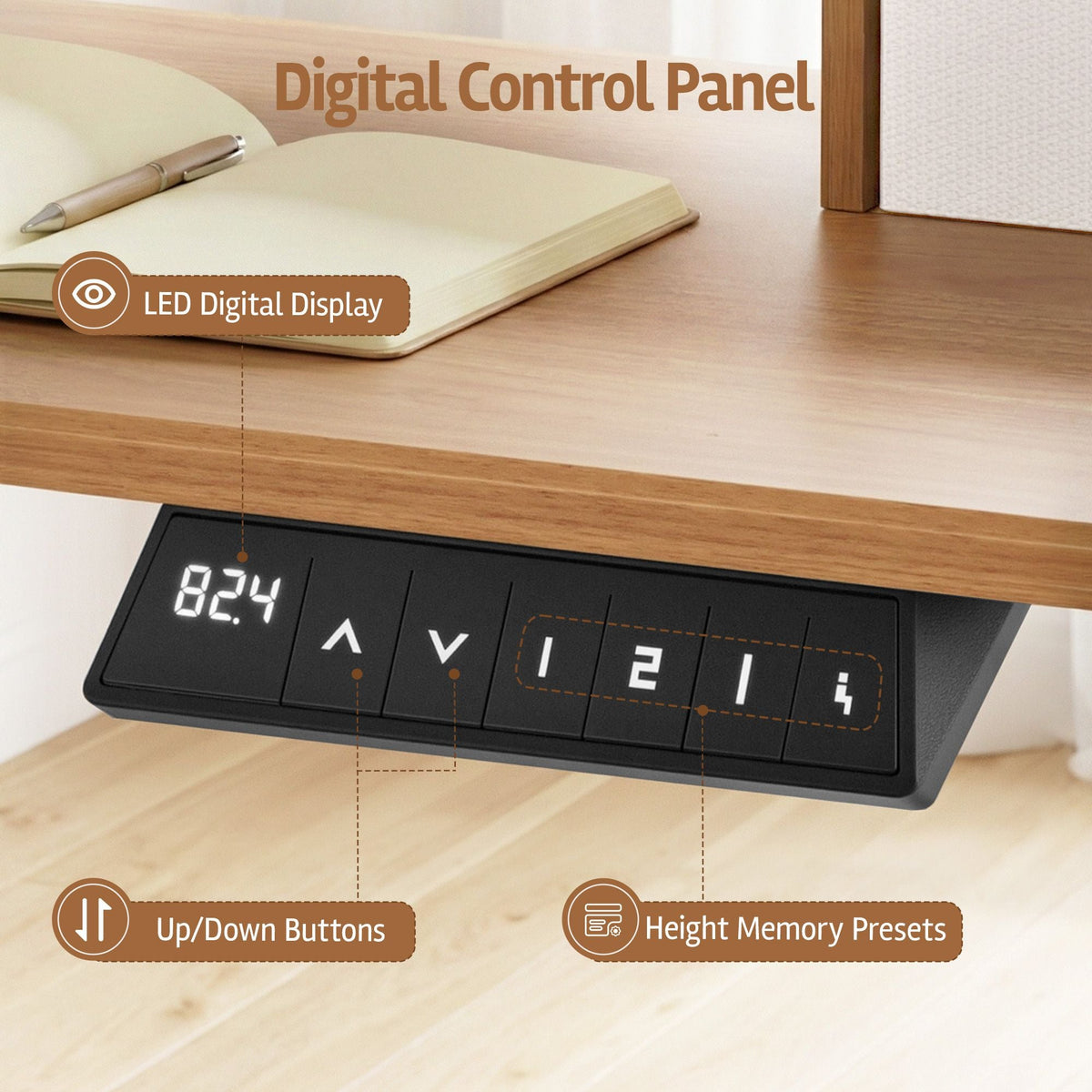 Electric Height Adjustable Standing Desk 120cm with Drawers and Monitor Shelf - Oak - Furniture > Office > Desks - Rivercity House & Home Co. (ABN 18 642 972 209) - Affordable Modern Furniture Australia