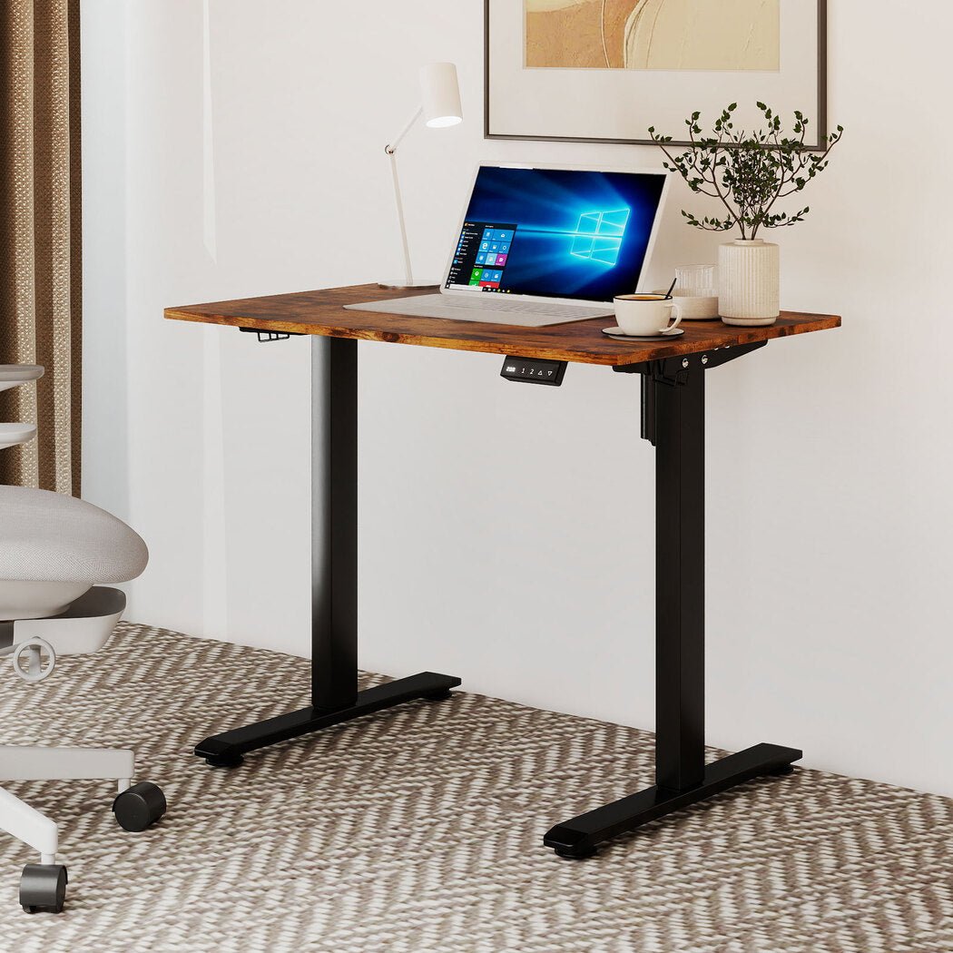 Electric Height Adjustable Standing Desk 90x60cm with Dual Panels - Brown - Rivercity House & Home Co. (ABN 18 642 972 209) - Affordable Modern Furniture Australia