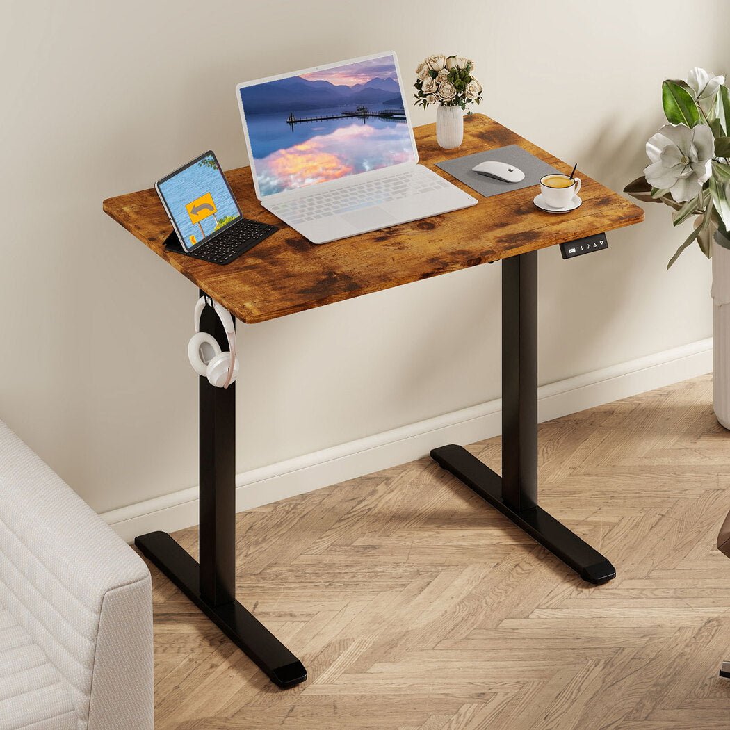 Electric Height Adjustable Standing Desk 90x60cm with Dual Panels - Brown - Rivercity House & Home Co. (ABN 18 642 972 209) - Affordable Modern Furniture Australia