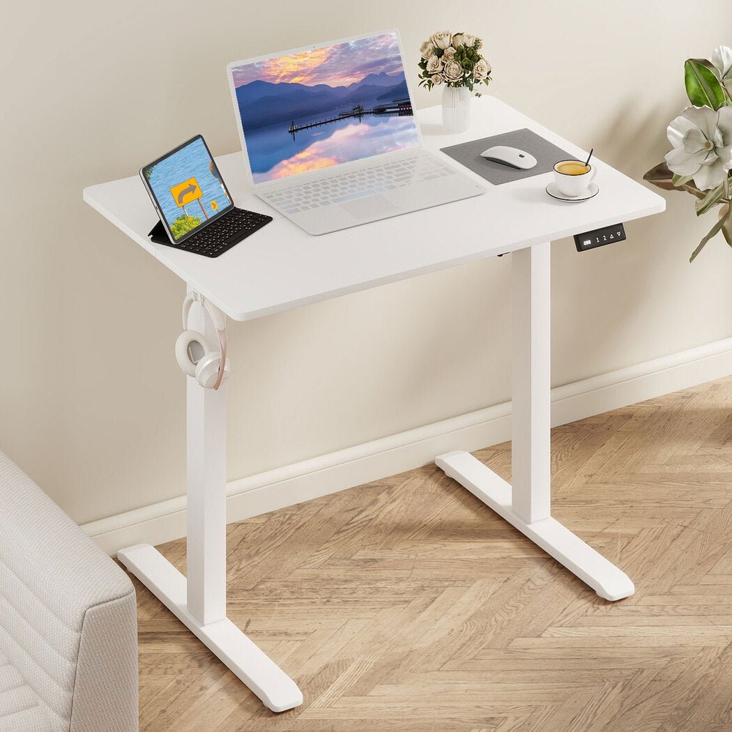 Electric Height Adjustable Standing Desk 90x60cm with Dual Panels - White - Rivercity House & Home Co. (ABN 18 642 972 209) - Affordable Modern Furniture Australia