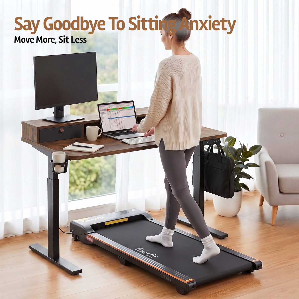 Electric Height Adjustable Standing Desk with Digital Control Panel and Storage - Rustic Brown - Furniture > Office > Desks - Rivercity House & Home Co. (ABN 18 642 972 209) - Affordable Modern Furniture Australia