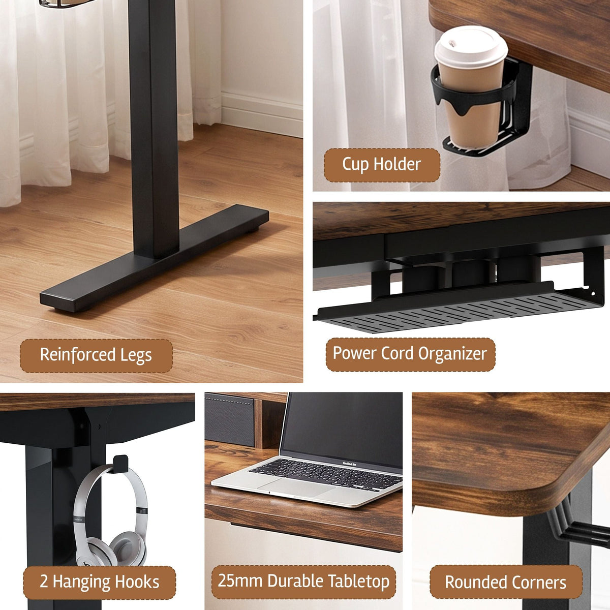 Electric Height Adjustable Standing Desk with Digital Control Panel and Storage - Rustic Brown - Furniture > Office > Desks - Rivercity House & Home Co. (ABN 18 642 972 209) - Affordable Modern Furniture Australia