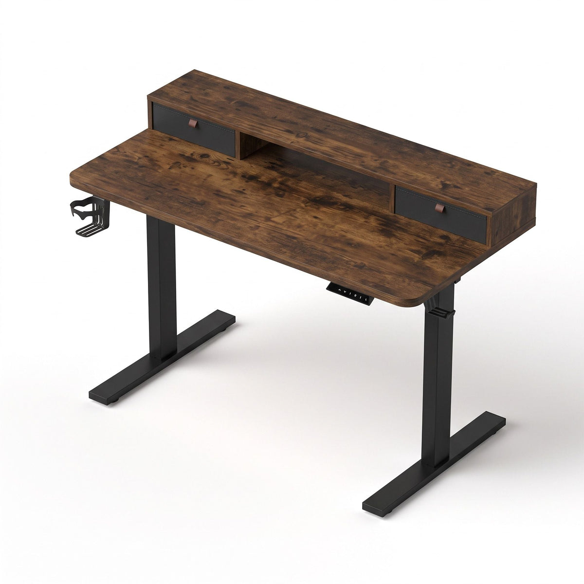 Electric Height Adjustable Standing Desk with Digital Control Panel and Storage - Rustic Brown - Furniture > Office > Desks - Rivercity House & Home Co. (ABN 18 642 972 209) - Affordable Modern Furniture Australia