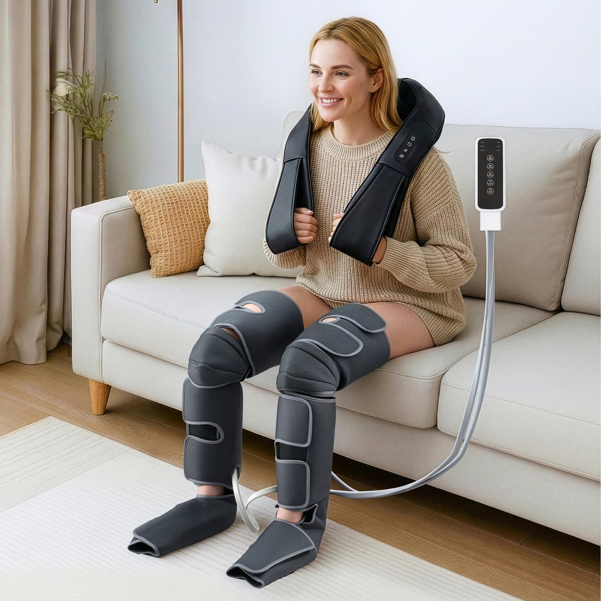 Electric Leg Foot Massager Air Wrap With Shiatsu Neck Massager Heating - Health & Beauty > Massage & Relaxation > Massagers - Rivercity House & Home Co. (ABN 18 642 972 209) - Affordable Modern Furniture Australia
