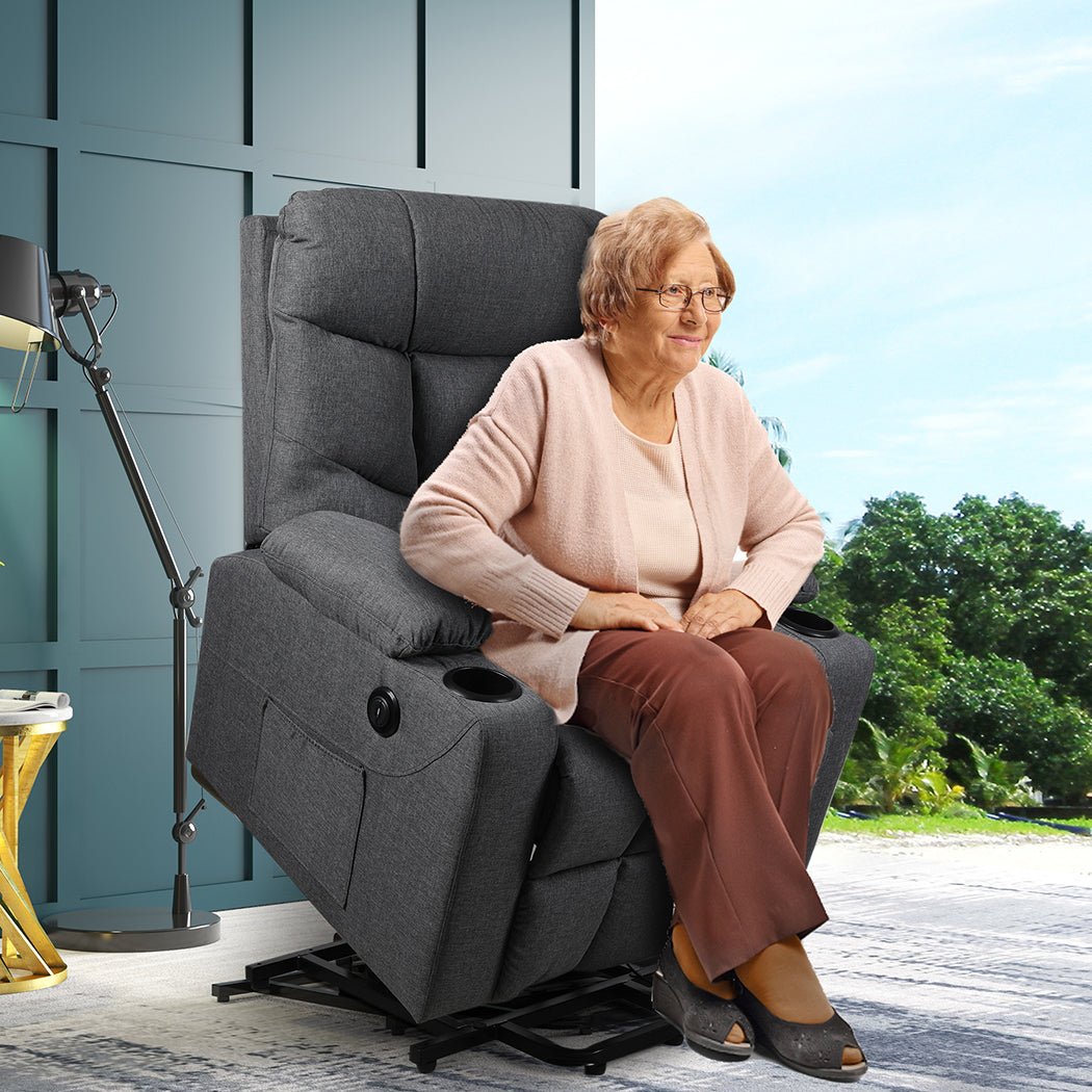 Electric Lift Recliner Chair with USB Charging and Cup Holders - Grey - Rivercity House & Home Co. (ABN 18 642 972 209) - Affordable Modern Furniture Australia