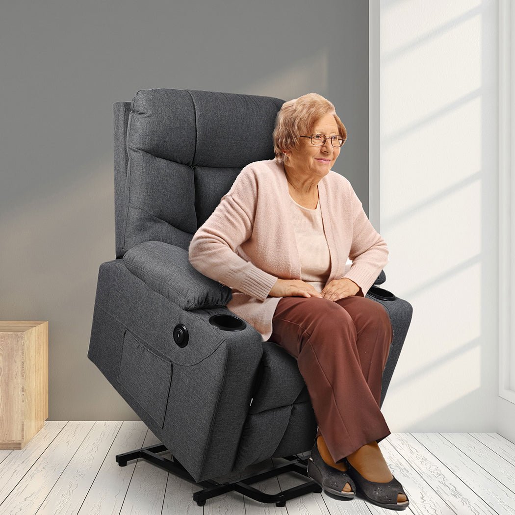 Electric Lift Recliner Chair with USB Charging and Cup Holders - Grey - Rivercity House & Home Co. (ABN 18 642 972 209) - Affordable Modern Furniture Australia