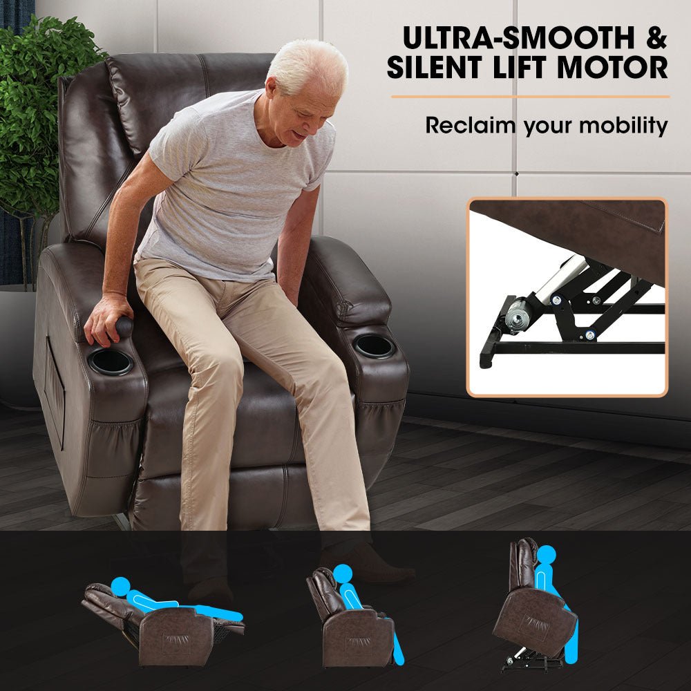 Electric Massage Lift Recliner Chair with 8-Point Massage and Heating - Dark Crimson - Furniture > Bar Stools & Chairs > Massage Chairs - Rivercity House & Home Co. (ABN 18 642 972 209) - Affordable Modern Furniture Australia