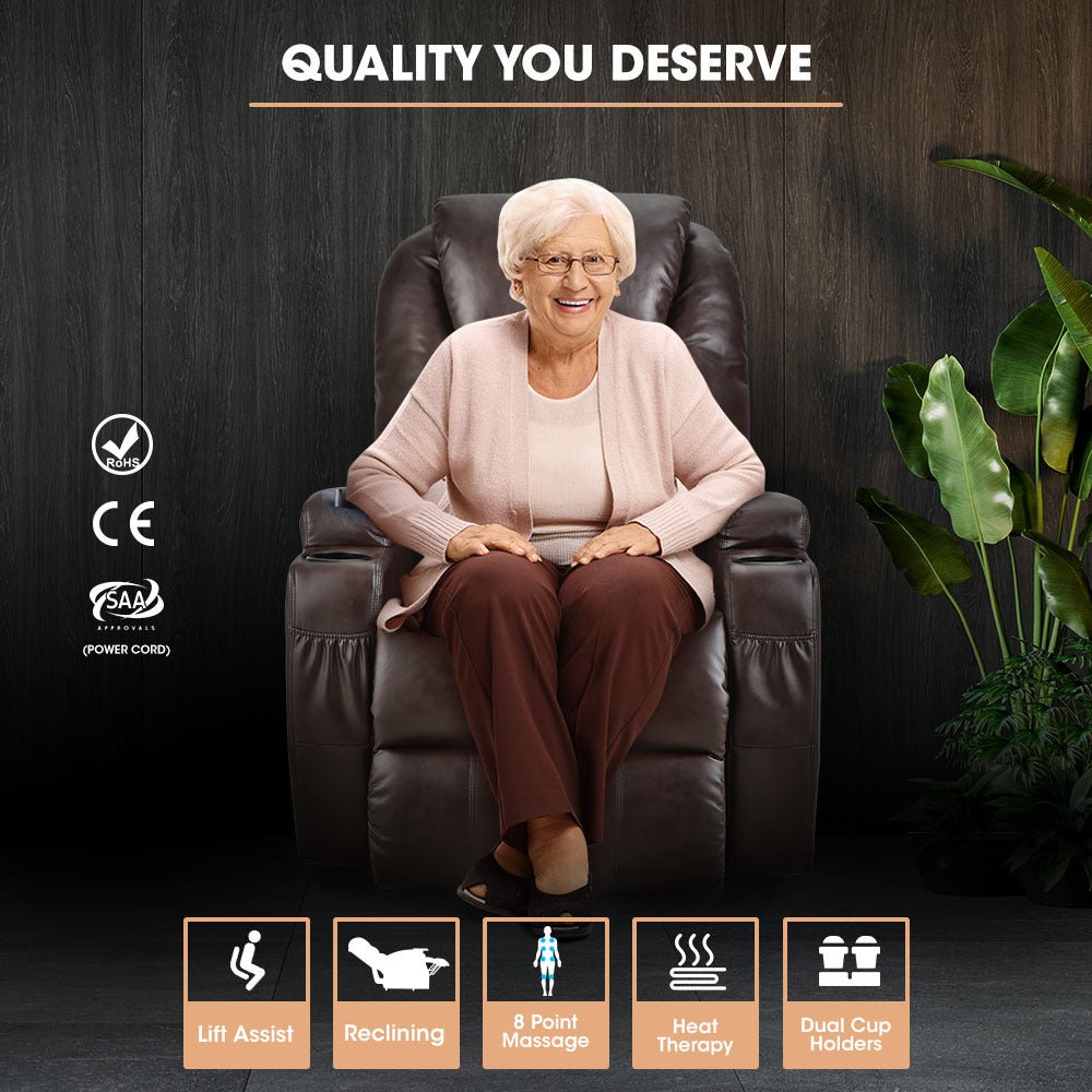 Electric Massage Lift Recliner Chair with 8-Point Massage and Heating - Dark Crimson - Furniture > Bar Stools & Chairs > Massage Chairs - Rivercity House & Home Co. (ABN 18 642 972 209) - Affordable Modern Furniture Australia