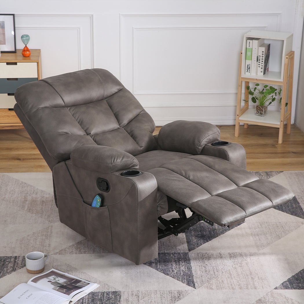 Electric Massage Recliner Chair 8 - Point with Heat and Cup Holders - Grey - Rivercity House & Home Co. (ABN 18 642 972 209) - Affordable Modern Furniture Australia