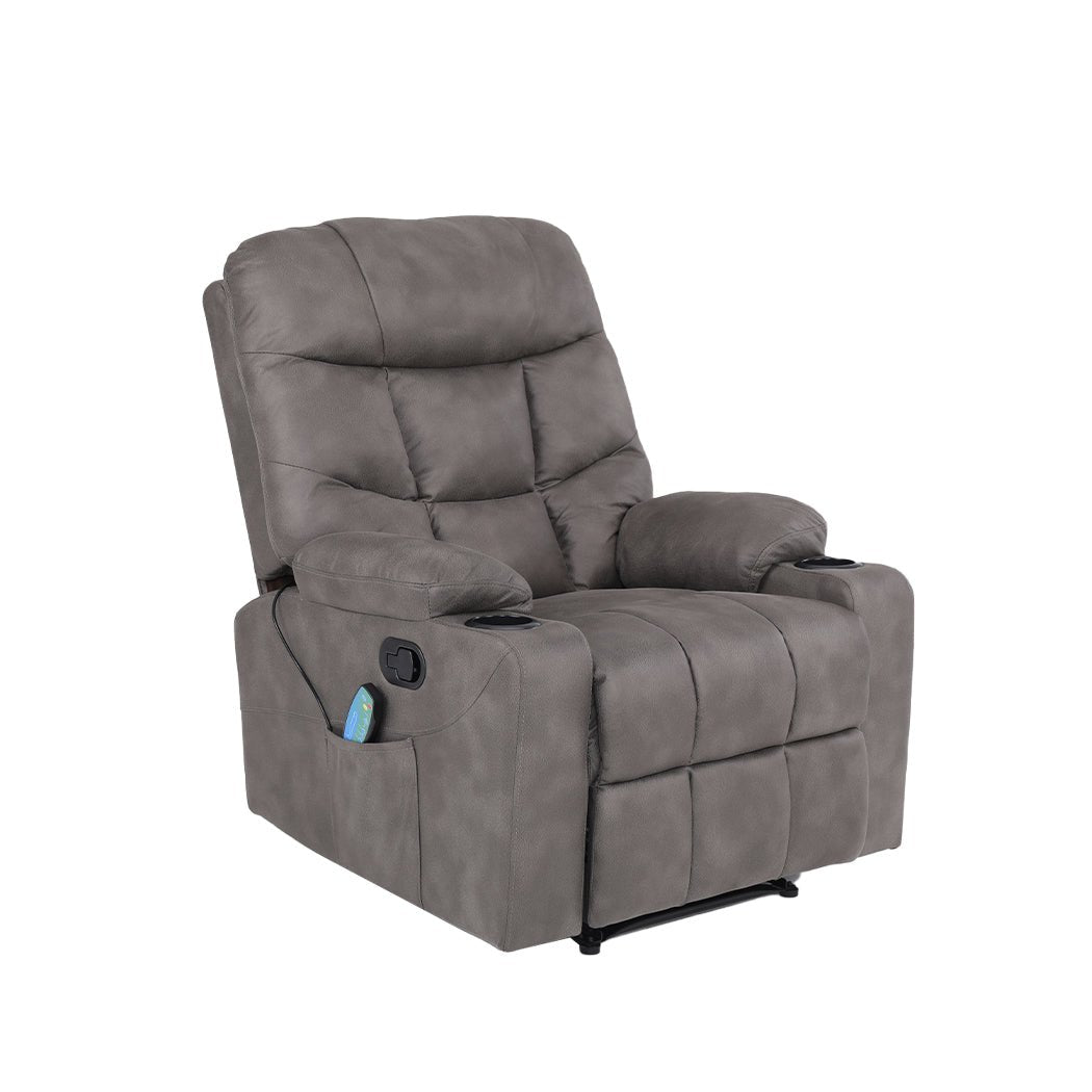 Electric Massage Recliner Chair 8 - Point with Heat and Cup Holders - Grey - Rivercity House & Home Co. (ABN 18 642 972 209) - Affordable Modern Furniture Australia
