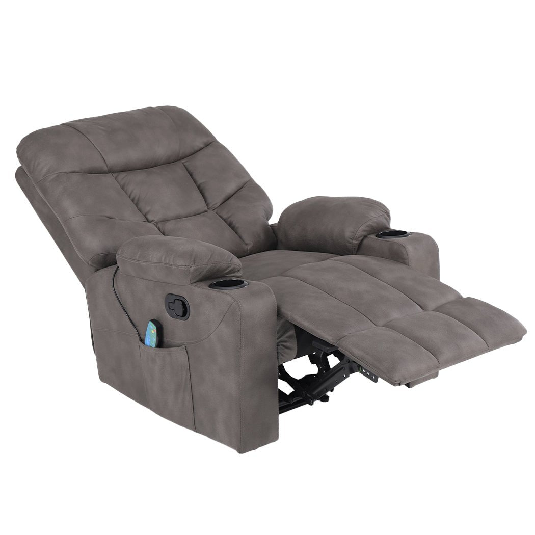 Electric Massage Recliner Chair 8 - Point with Heat and Cup Holders - Grey - Rivercity House & Home Co. (ABN 18 642 972 209) - Affordable Modern Furniture Australia