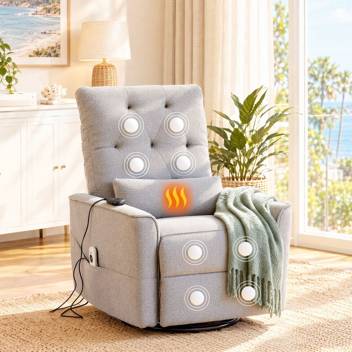 Electric Massage Recliner Chair with 270° Swivel, Heat & Remote Control - Grey - Furniture > Bar Stools & Chairs > Arm Chairs & Recliners - Rivercity House & Home Co. (ABN 18 642 972 209) - Affordable Modern Furniture Australia