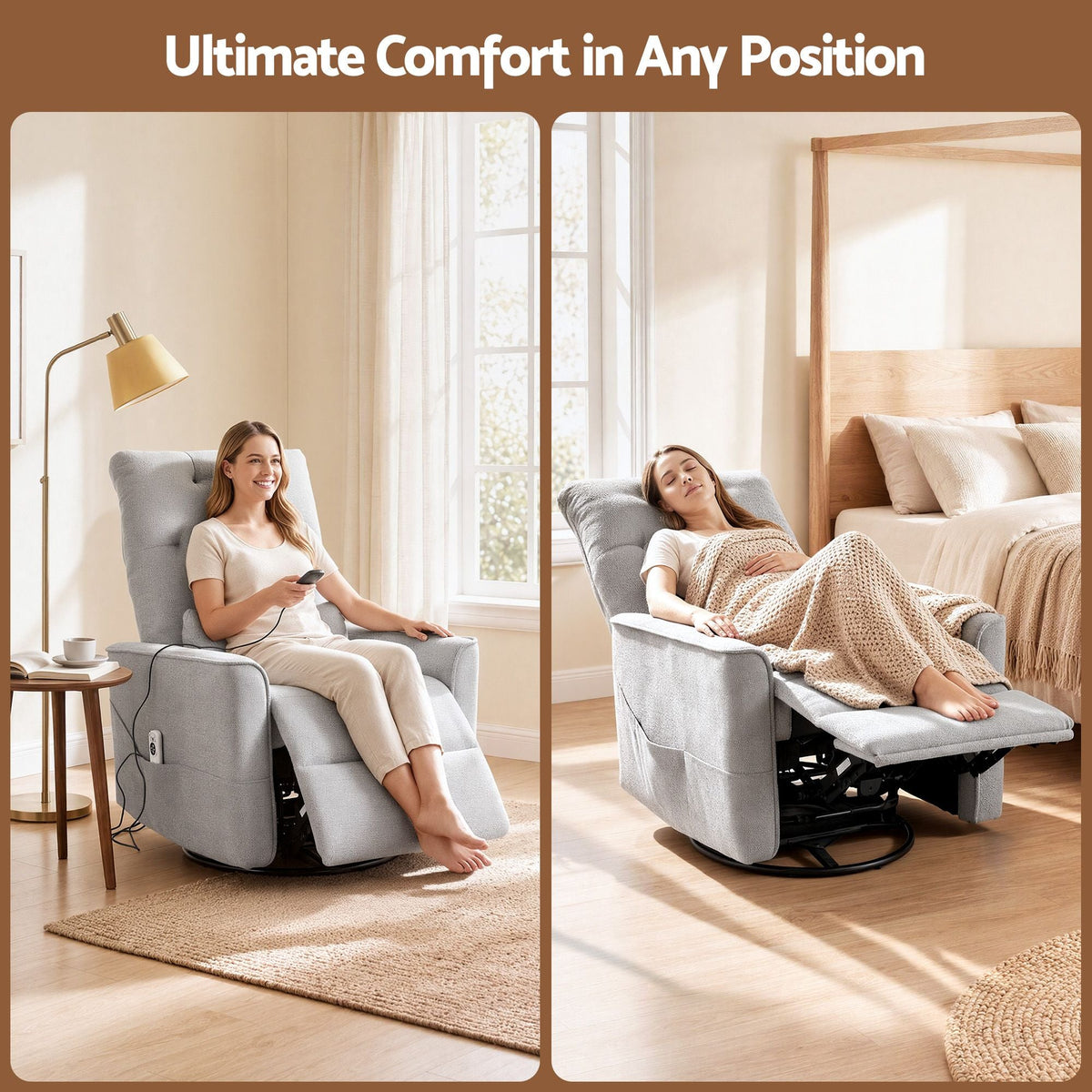 Electric Massage Recliner Chair with 270° Swivel, Heat & Remote Control - Grey - Furniture > Bar Stools & Chairs > Arm Chairs & Recliners - Rivercity House & Home Co. (ABN 18 642 972 209) - Affordable Modern Furniture Australia