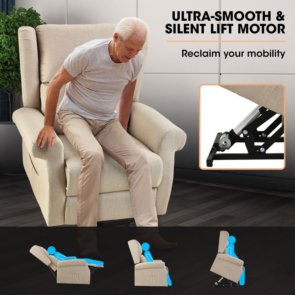 Electric Recliner Lift Chair with Massage and Heat Therapy for Elderly - Beige - Furniture > Bar Stools & Chairs > Massage Chairs - Rivercity House & Home Co. (ABN 18 642 972 209) - Affordable Modern Furniture Australia