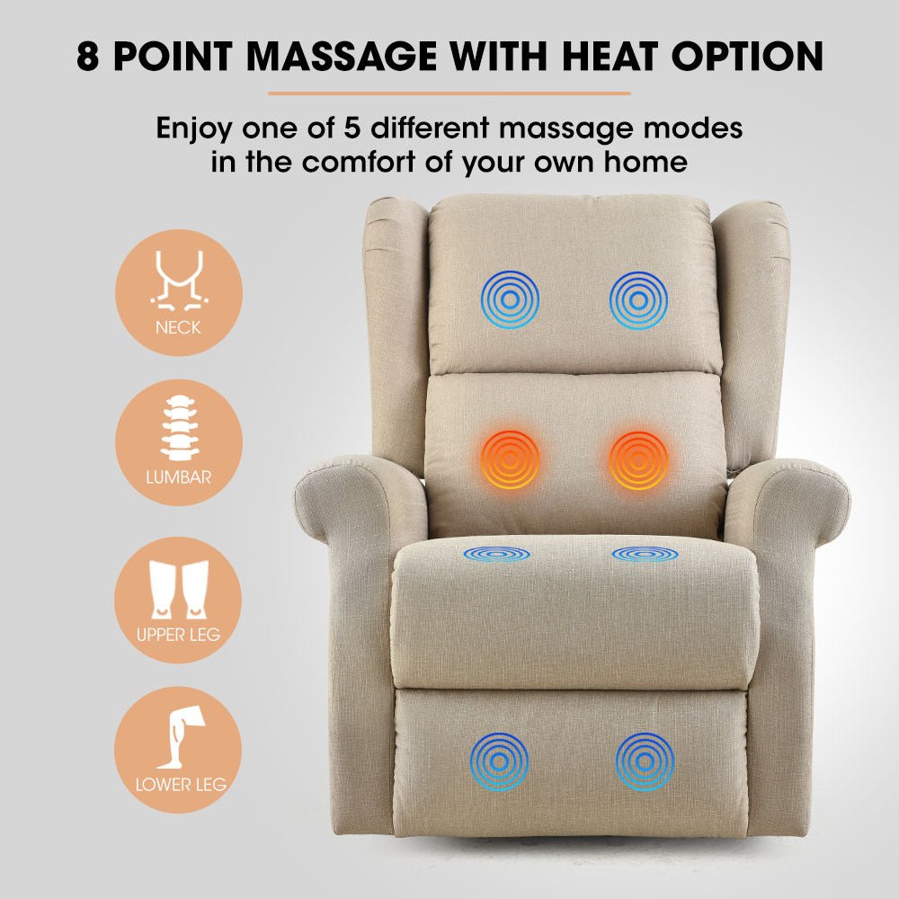 Electric Recliner Lift Chair with Massage and Heat Therapy for Elderly - Beige - Furniture > Bar Stools & Chairs > Massage Chairs - Rivercity House & Home Co. (ABN 18 642 972 209) - Affordable Modern Furniture Australia