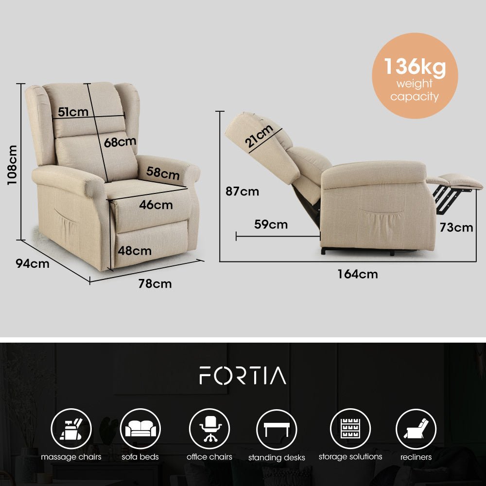 Electric Recliner Lift Chair with Massage and Heat Therapy for Elderly - Beige - Furniture > Bar Stools & Chairs > Massage Chairs - Rivercity House & Home Co. (ABN 18 642 972 209) - Affordable Modern Furniture Australia
