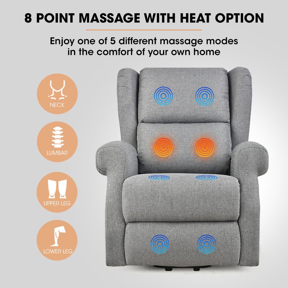 Electric Recliner Lift Chair with Massage and Heat Therapy for Elderly - Grey - Furniture > Bar Stools & Chairs > Massage Chairs - Rivercity House & Home Co. (ABN 18 642 972 209) - Affordable Modern Furniture Australia