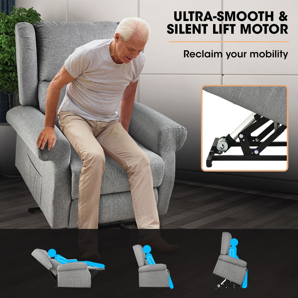 Electric Recliner Lift Chair with Massage and Heat Therapy for Elderly - Grey - Furniture > Bar Stools & Chairs > Massage Chairs - Rivercity House & Home Co. (ABN 18 642 972 209) - Affordable Modern Furniture Australia