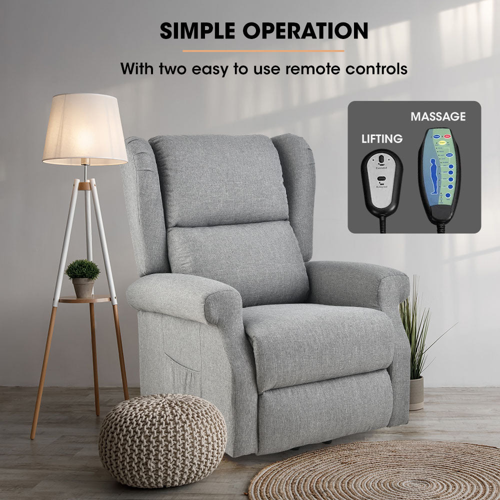 Electric Recliner Lift Chair with Massage and Heat Therapy for Elderly - Grey - Furniture > Bar Stools & Chairs > Massage Chairs - Rivercity House & Home Co. (ABN 18 642 972 209) - Affordable Modern Furniture Australia