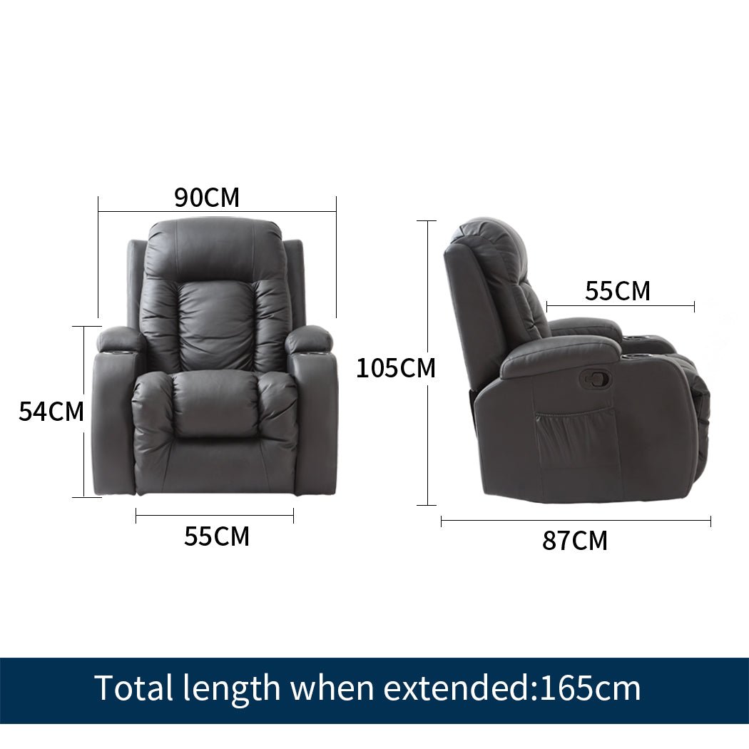 Electric Reclining Massage Chair with Heated Lumbar and Remote Control - Black - Rivercity House & Home Co. (ABN 18 642 972 209) - Affordable Modern Furniture Australia