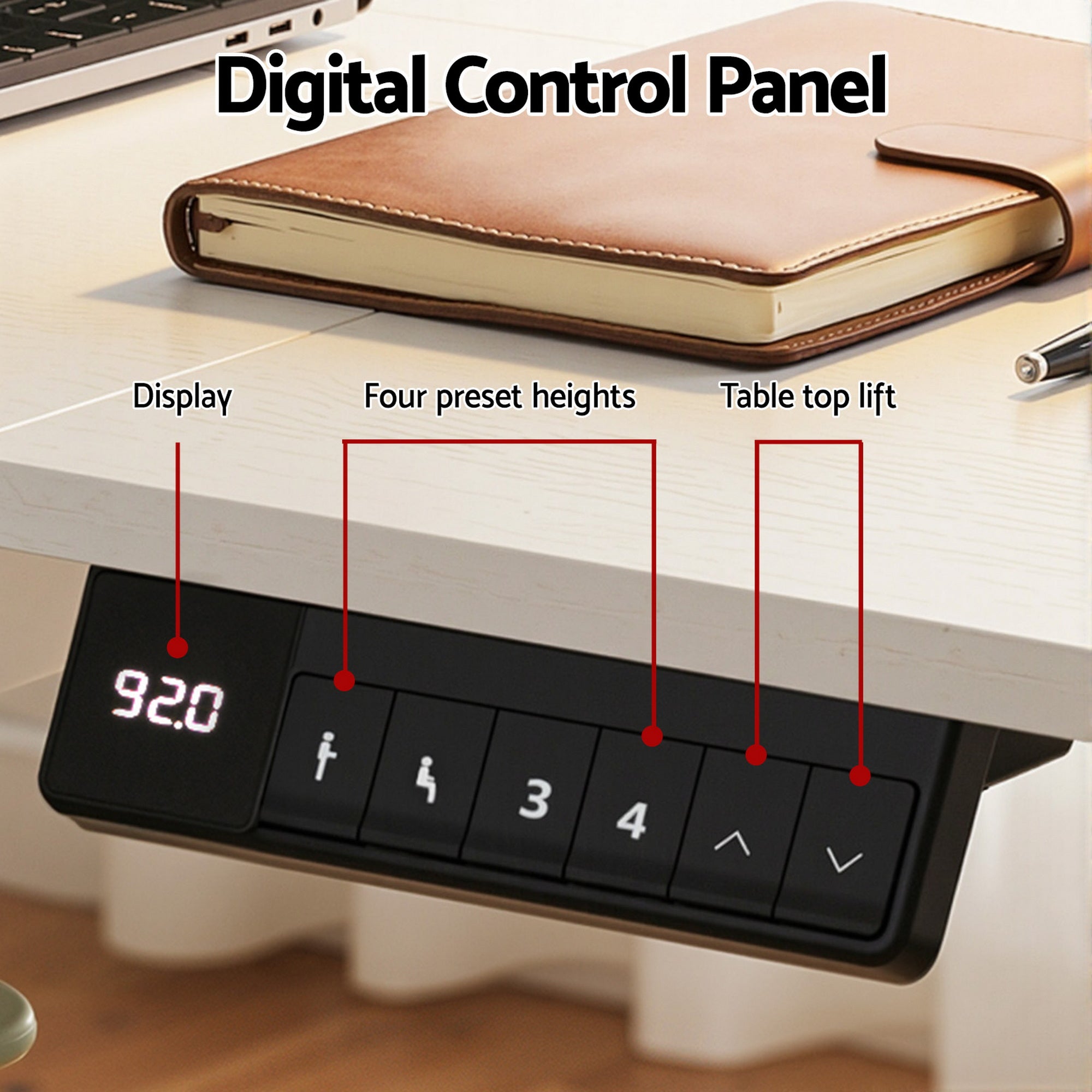 Electric Standing Desk 140cm Adjustable Height Motorised Home Office Desk Drawer - Furniture > Office > Desks - Rivercity House & Home Co. (ABN 18 642 972 209) - Affordable Modern Furniture Australia