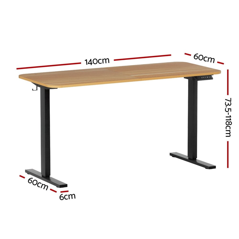 Electric Standing Desk 140cm Adjustable Height Motorised Home Office Desk Oak Black - Furniture > Office > Desks - Rivercity House & Home Co. (ABN 18 642 972 209) - Affordable Modern Furniture Australia
