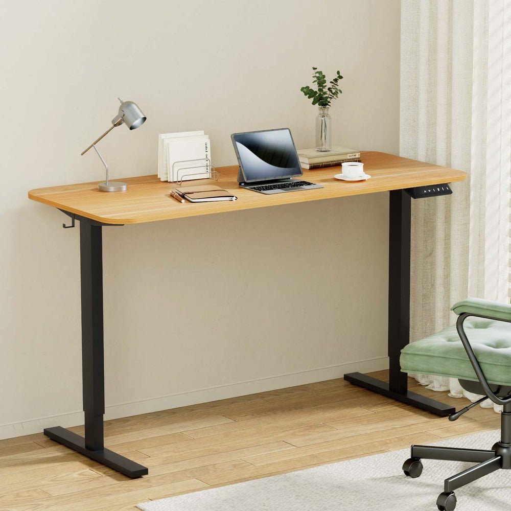 Electric Standing Desk 140cm Adjustable Height Motorised Home Office Desk Oak Black - Furniture > Office > Desks - Rivercity House & Home Co. (ABN 18 642 972 209) - Affordable Modern Furniture Australia