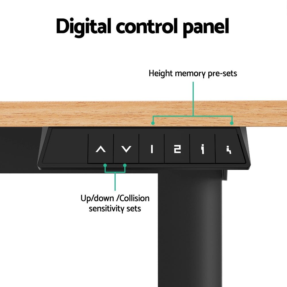 Electric Standing Desk 140cm Adjustable Height Motorised Home Office Desk Oak Black - Furniture > Office > Desks - Rivercity House & Home Co. (ABN 18 642 972 209) - Affordable Modern Furniture Australia