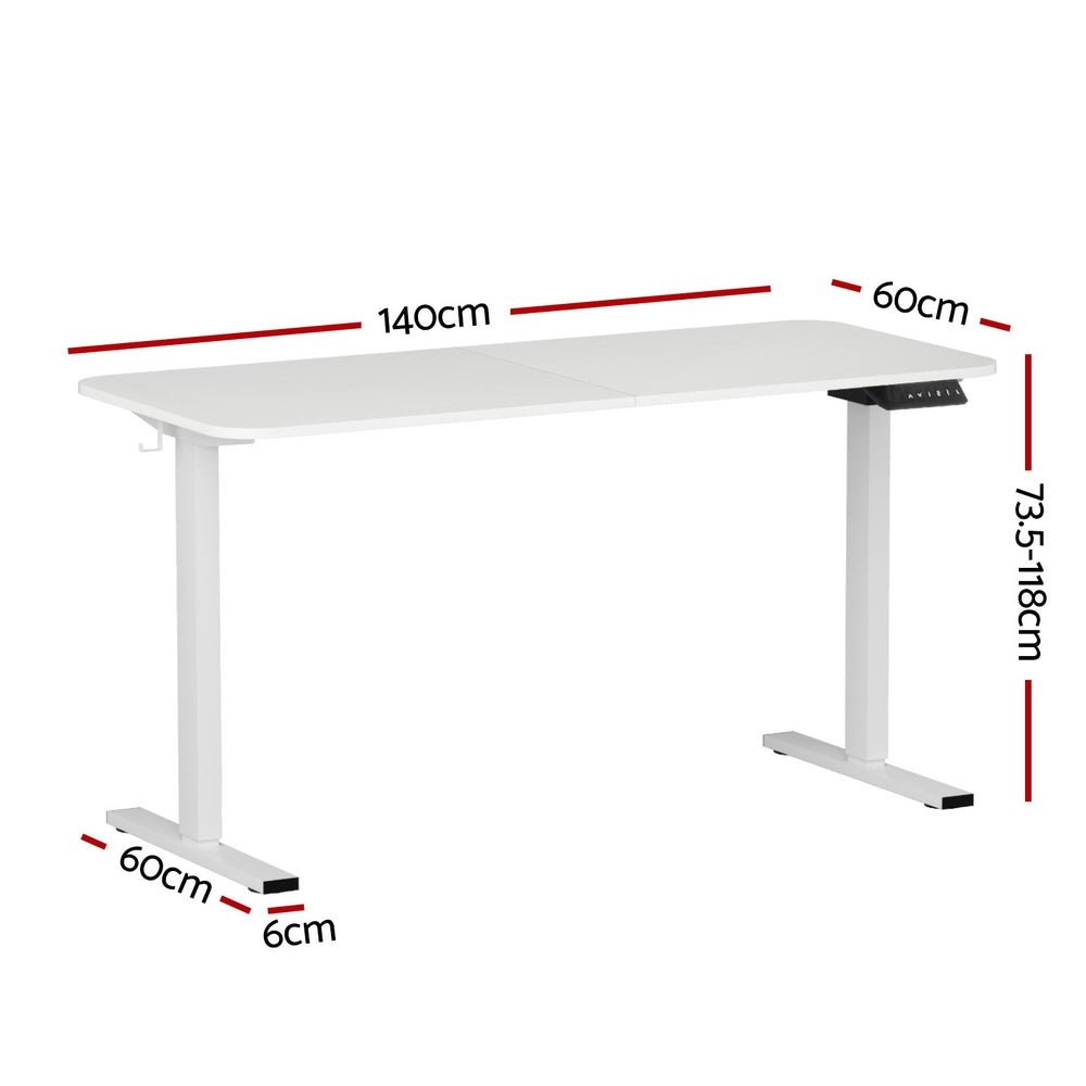 Electric Standing Desk 140cm Adjustable Height Motorised Home Office Desk White - Furniture > Office > Desks - Rivercity House & Home Co. (ABN 18 642 972 209) - Affordable Modern Furniture Australia