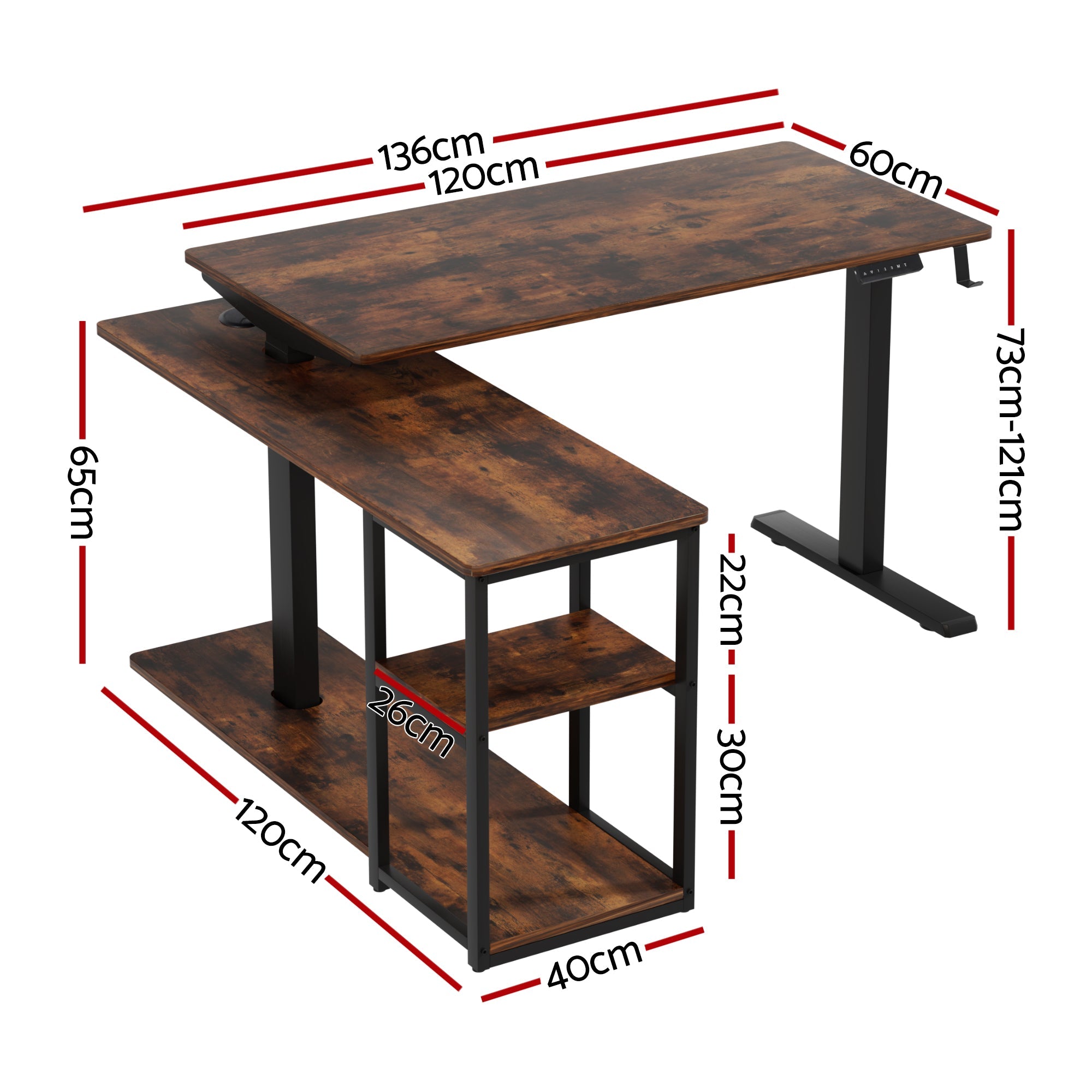Electric Standing Desk Adjustable Motorised 120CM L Shaped Rustic Brown - Furniture > Office > Desks - Rivercity House & Home Co. (ABN 18 642 972 209) - Affordable Modern Furniture Australia