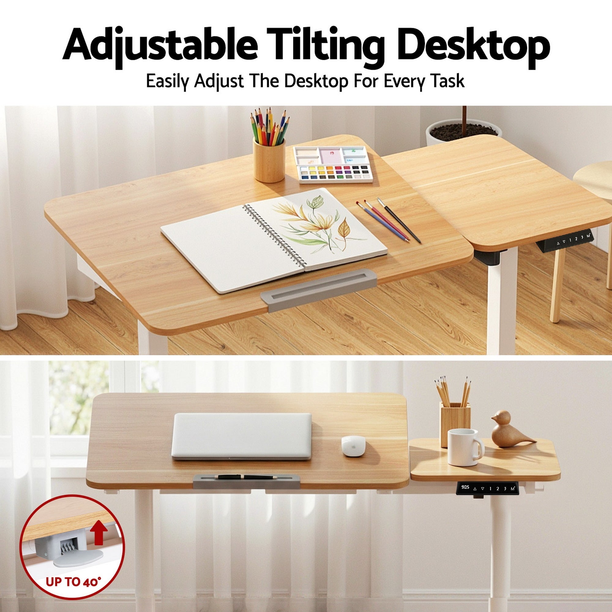 Electric Standing Desk Height Adjustable Sit Stand Desk Tilting Top - Furniture > Office > Desks - Rivercity House & Home Co. (ABN 18 642 972 209) - Affordable Modern Furniture Australia
